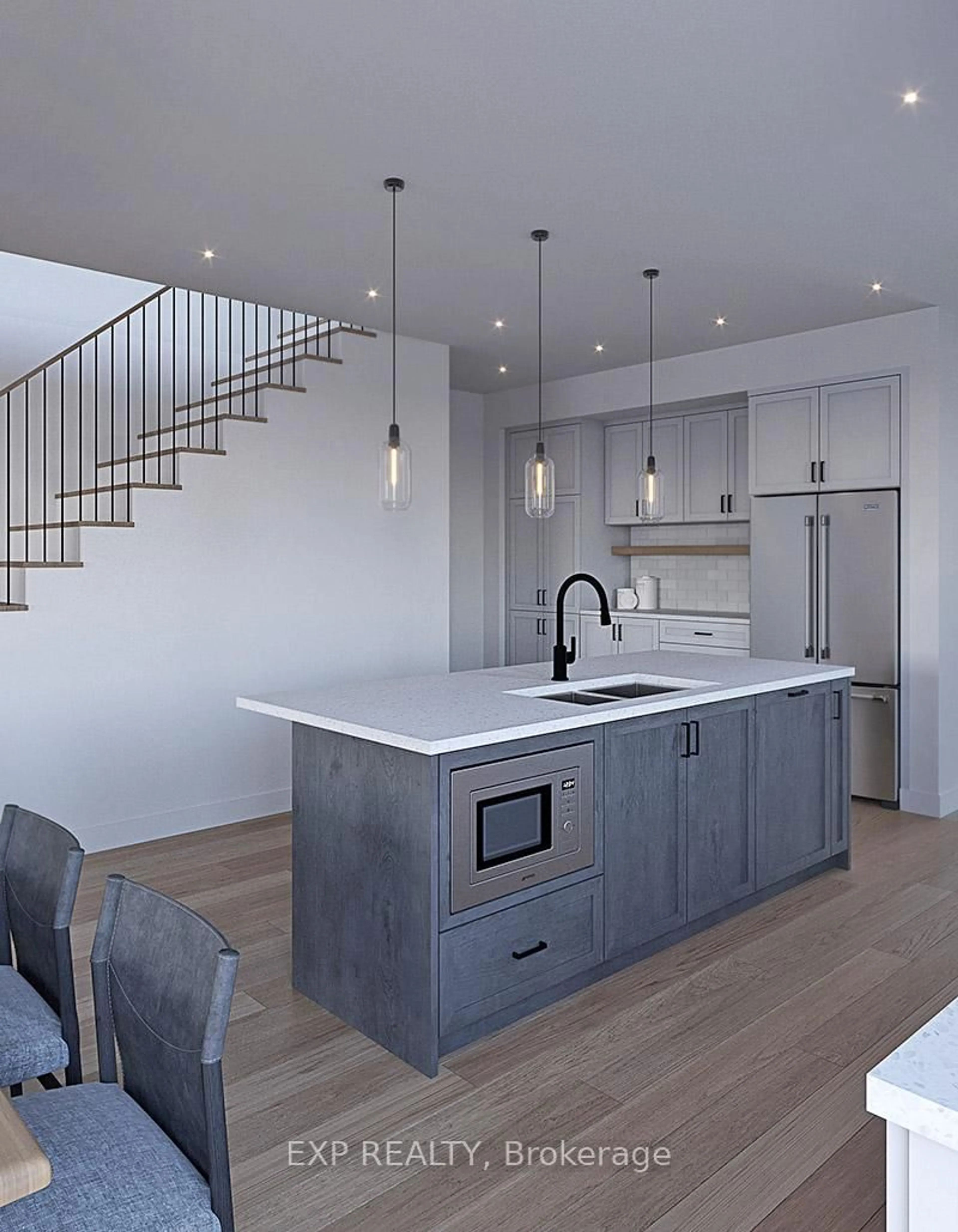 Open concept kitchen, cement floor for 158 Orr Farm Way, Ottawa Ontario K2K 1X7