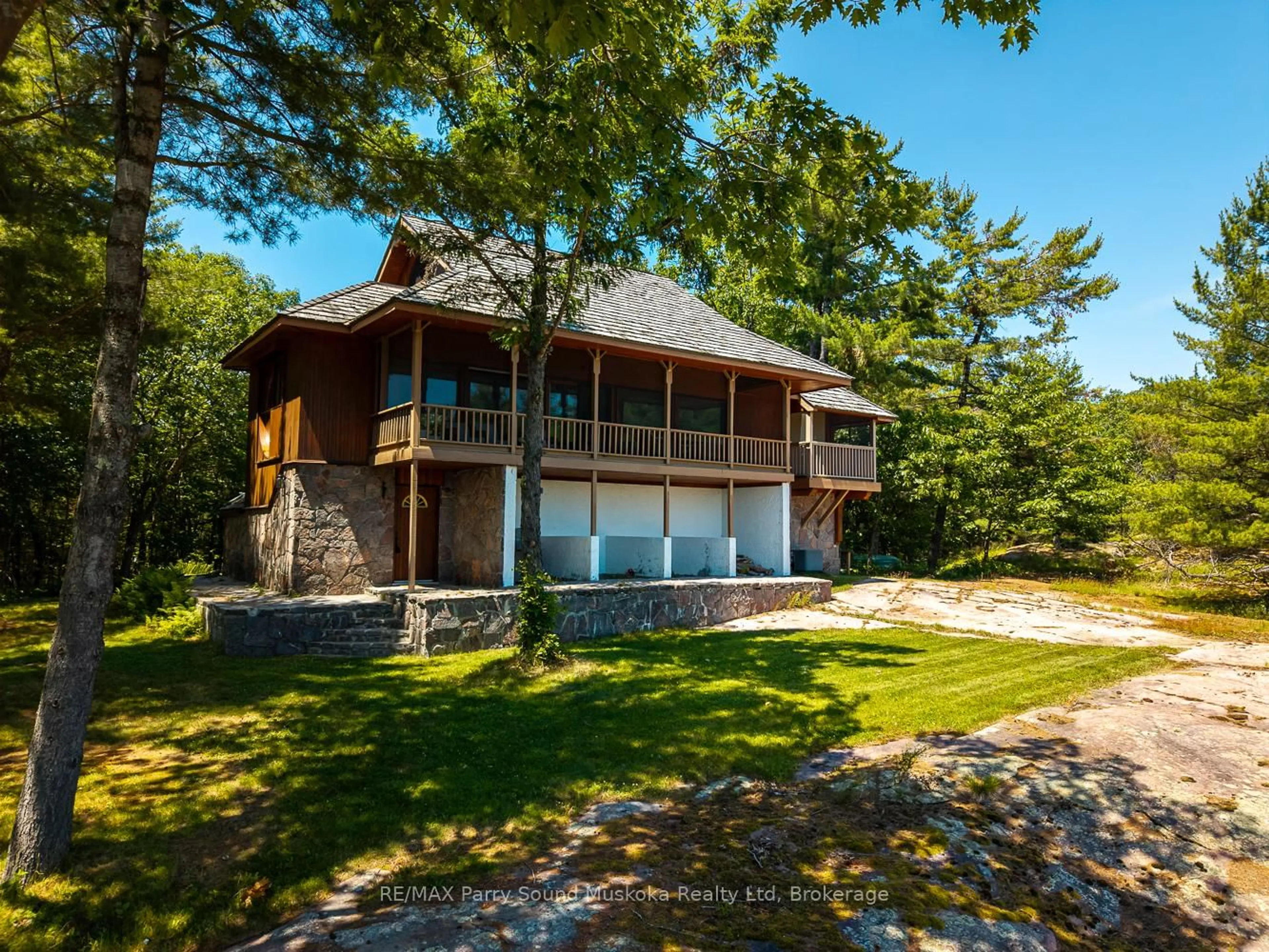 A pic from outside/outdoor area/front of a property/back of a property/a pic from drone, water/lake/river/ocean view for 47 Linda Lane, Carling Ontario P0G 1G0