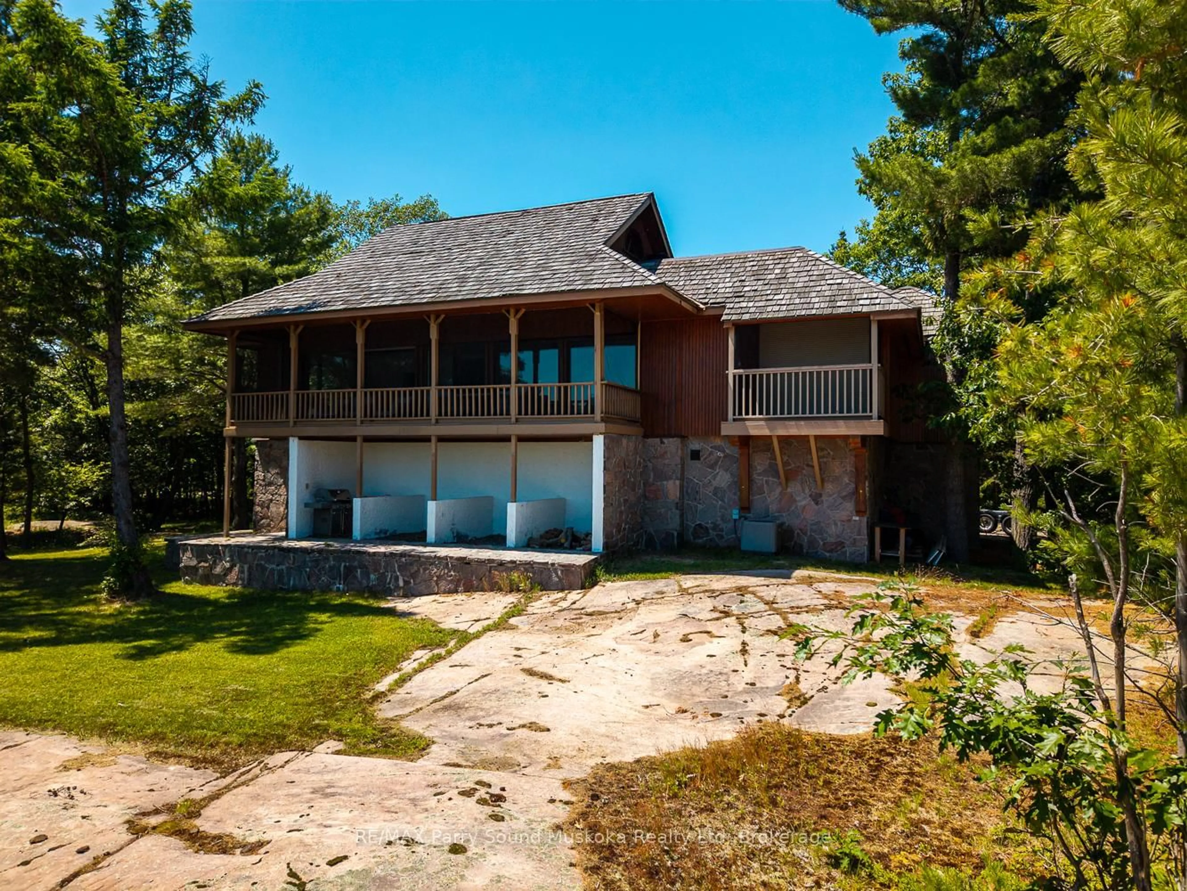A pic from outside/outdoor area/front of a property/back of a property/a pic from drone, water/lake/river/ocean view for 47 Linda Lane, Carling Ontario P0G 1G0