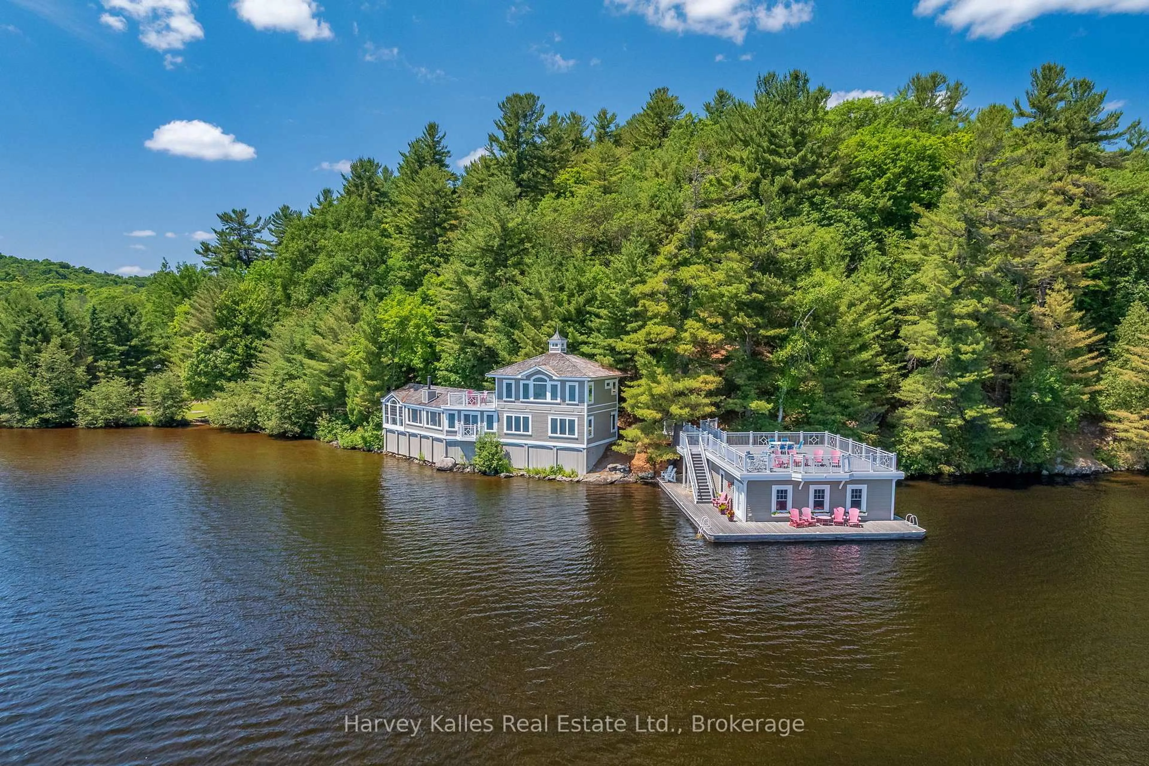 A pic from outside/outdoor area/front of a property/back of a property/a pic from drone, water/lake/river/ocean view for 3661 South Portage Rd, Huntsville Ontario P1H 2J3