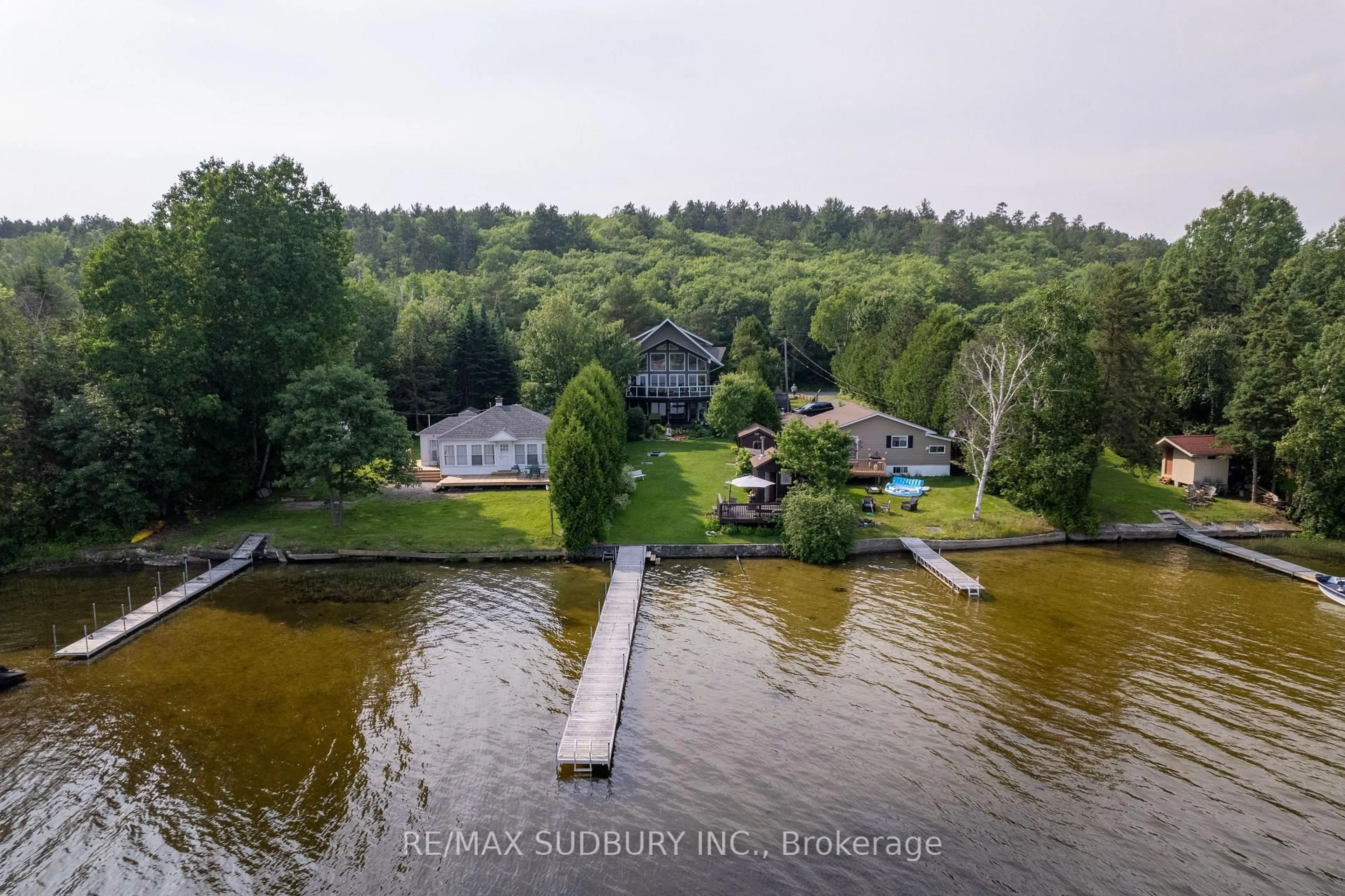 A pic from outside/outdoor area/front of a property/back of a property/a pic from drone, water/lake/river/ocean view for 1064 Moxam Landing Rd, Greater Sudbury Ontario P3Y 1H9