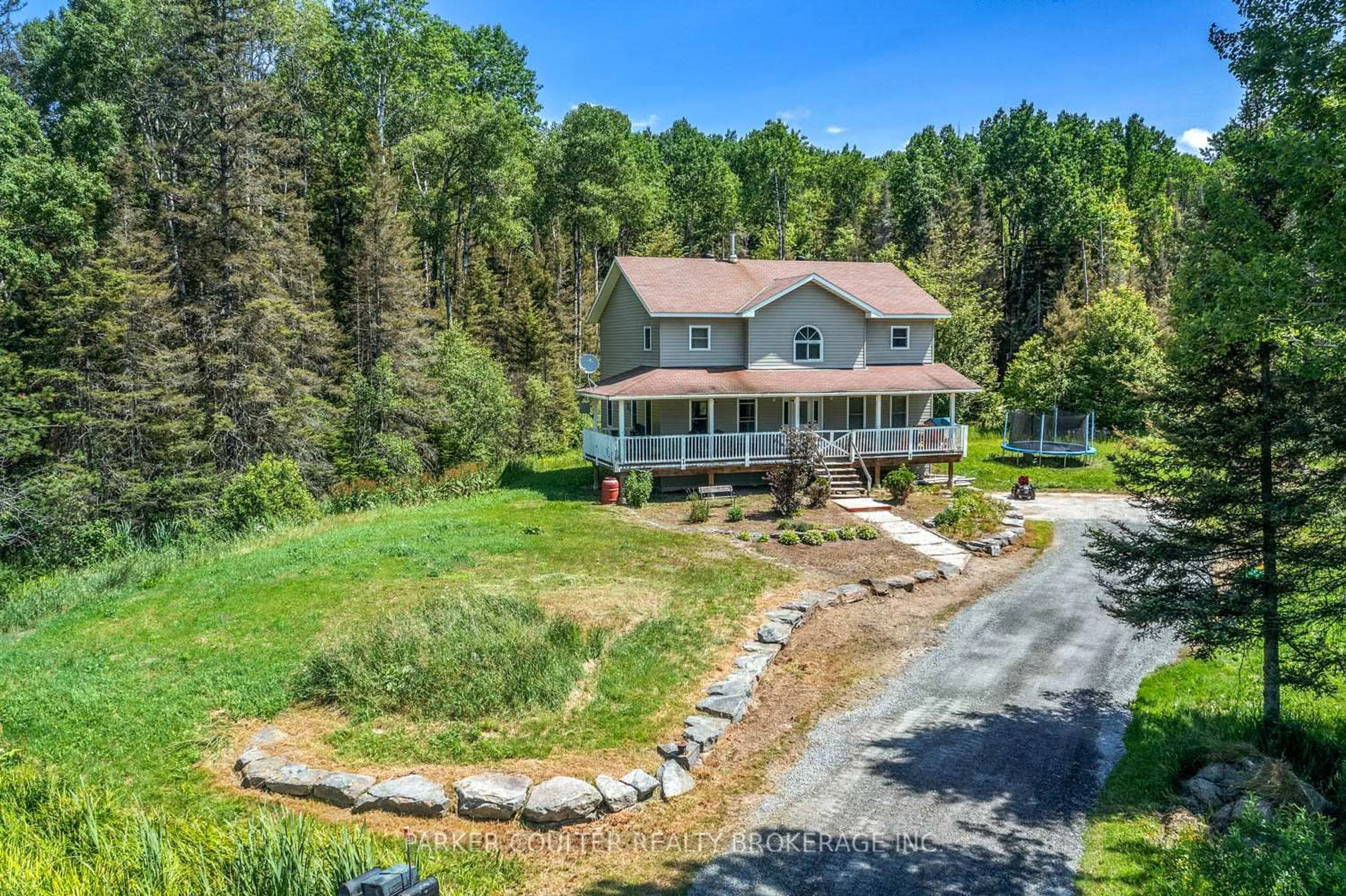 A pic from outside/outdoor area/front of a property/back of a property/a pic from drone, water/lake/river/ocean view for 215 O'brien Rd, Strong Ontario P0A 1Z0