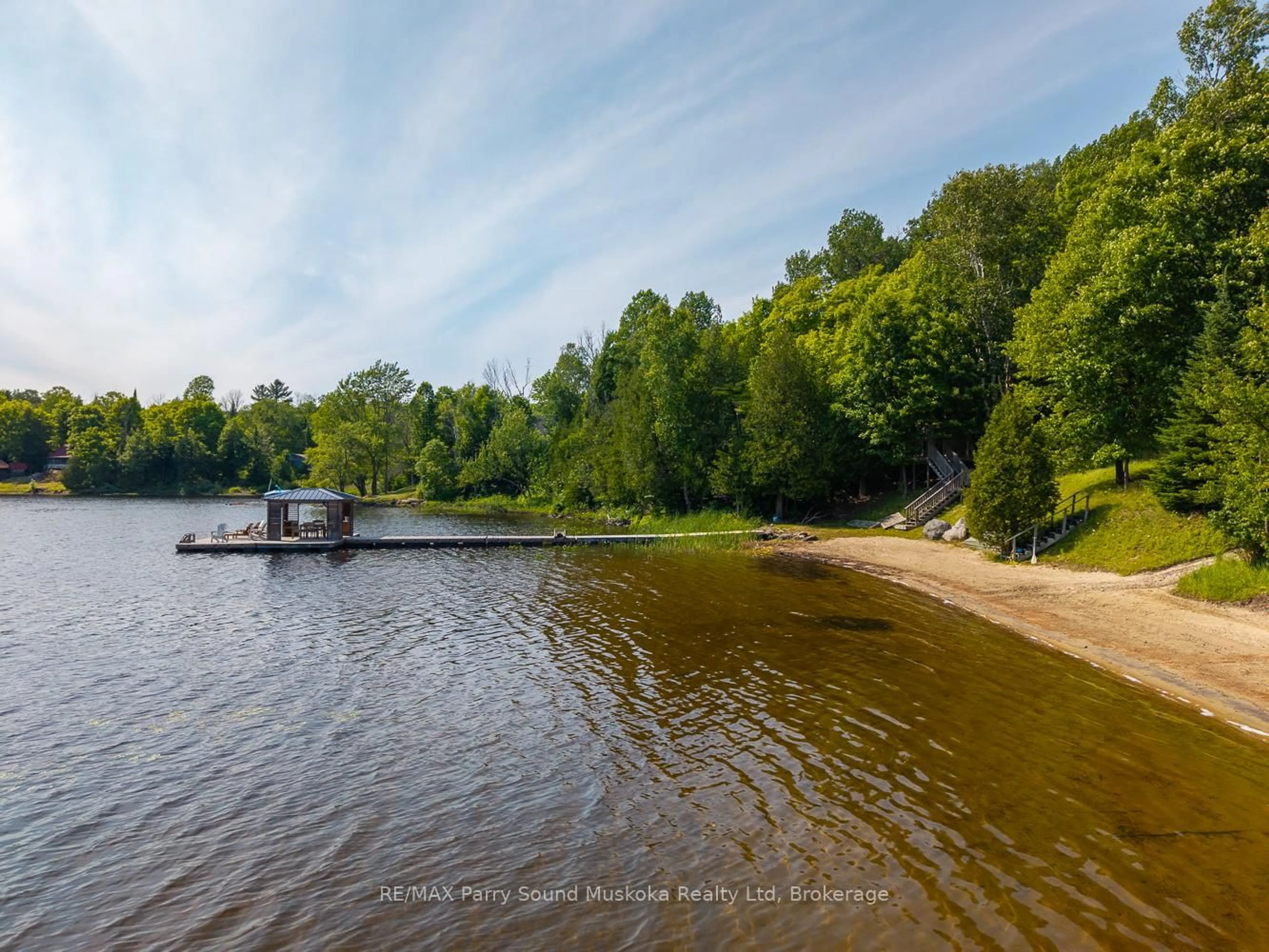 A pic from outside/outdoor area/front of a property/back of a property/a pic from drone, water/lake/river/ocean view for 274 Chur Lee Rd, Whitestone Ontario P0A 1G0