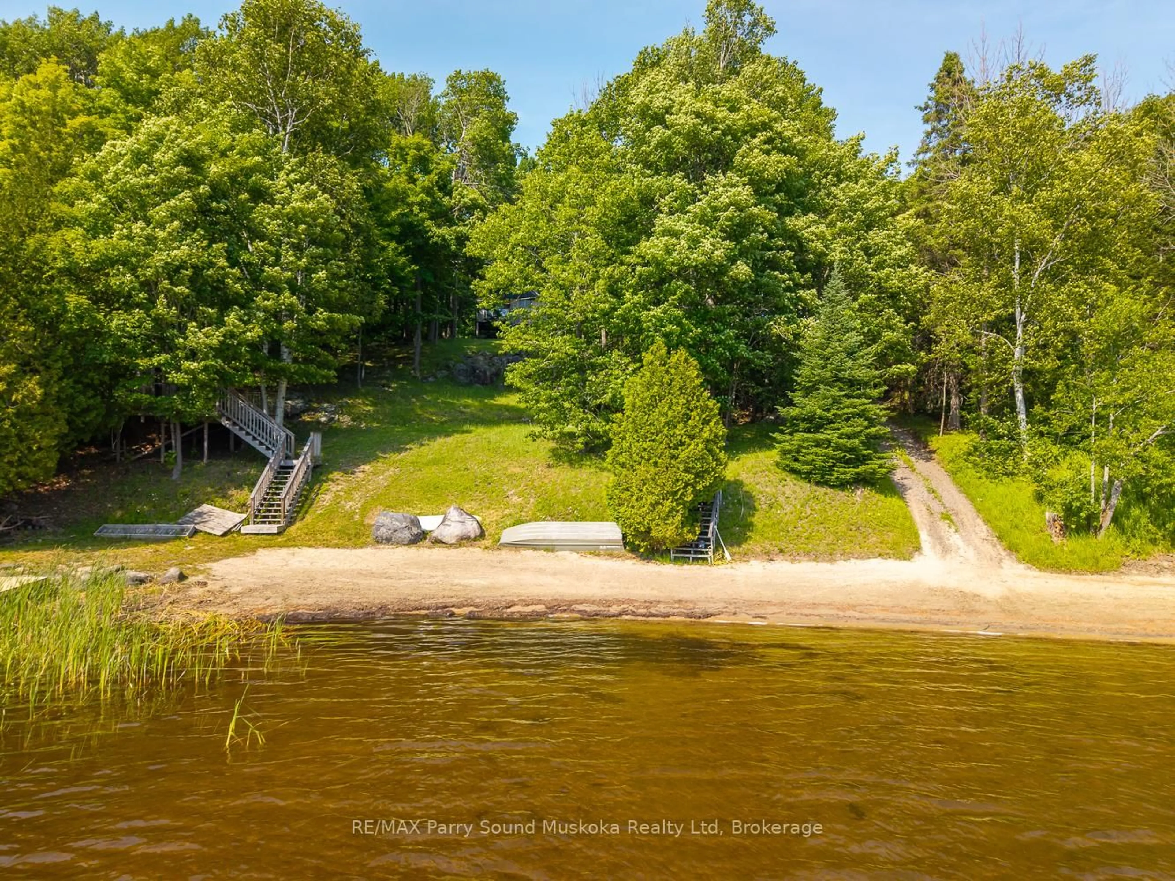 A pic from outside/outdoor area/front of a property/back of a property/a pic from drone, water/lake/river/ocean view for 274 Chur Lee Rd, Whitestone Ontario P0A 1G0