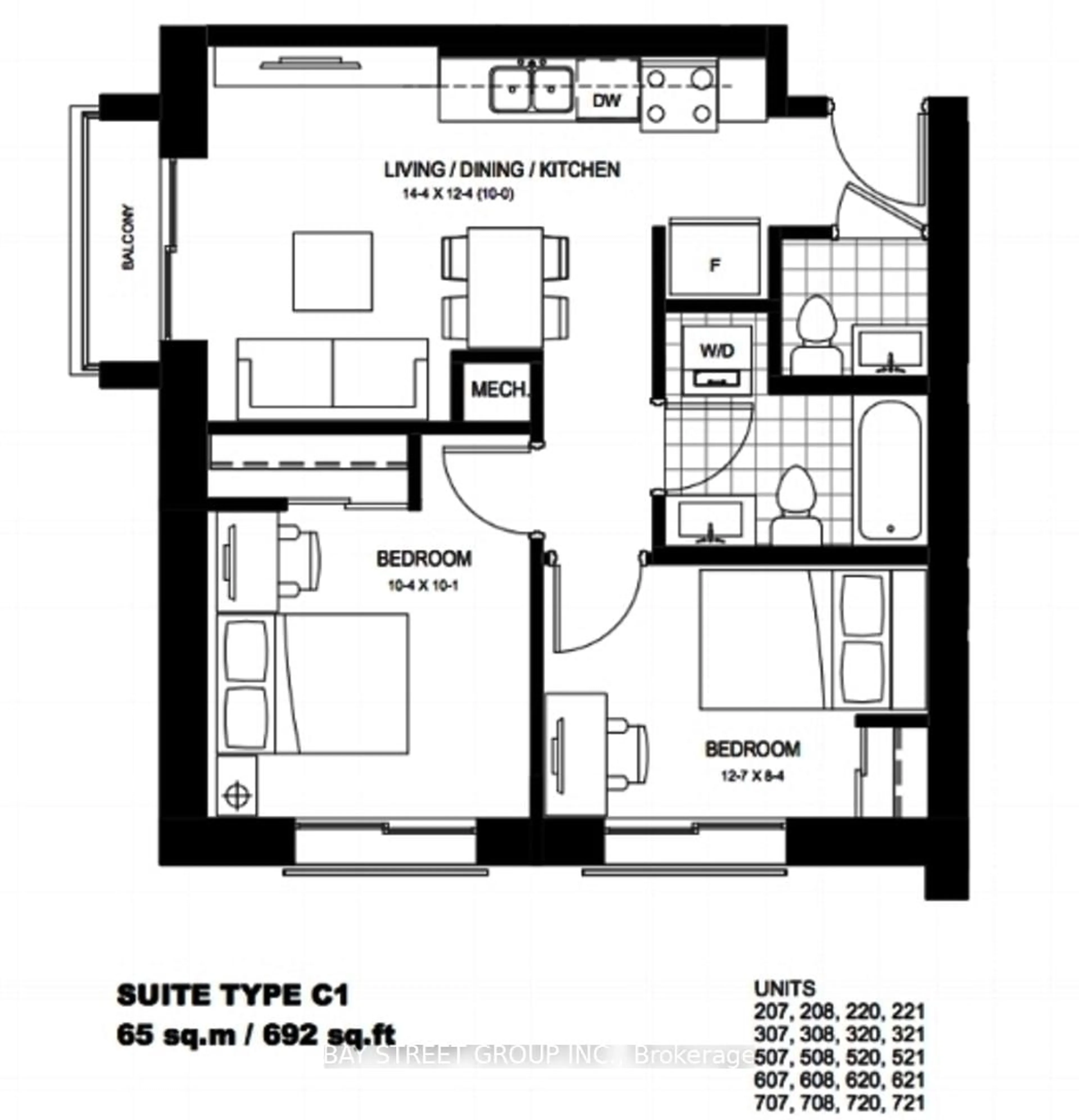 Floor plan for 251 Hemlock St #308, Waterloo Ontario N2L 0H2