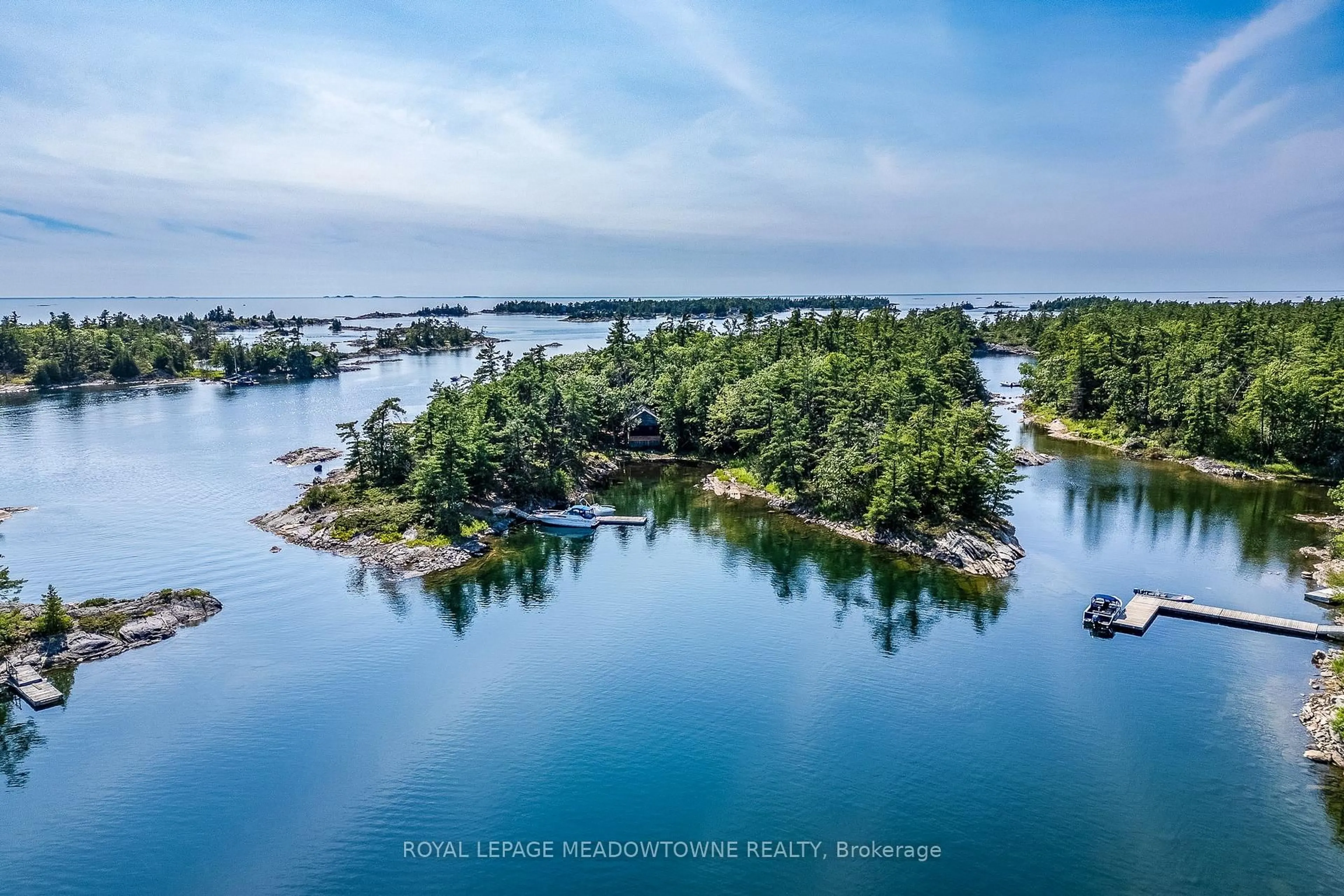 A pic from outside/outdoor area/front of a property/back of a property/a pic from drone, water/lake/river/ocean view for 1 GB466 Island AKA Tower Island, The Archipelago Ontario P2A 1T2