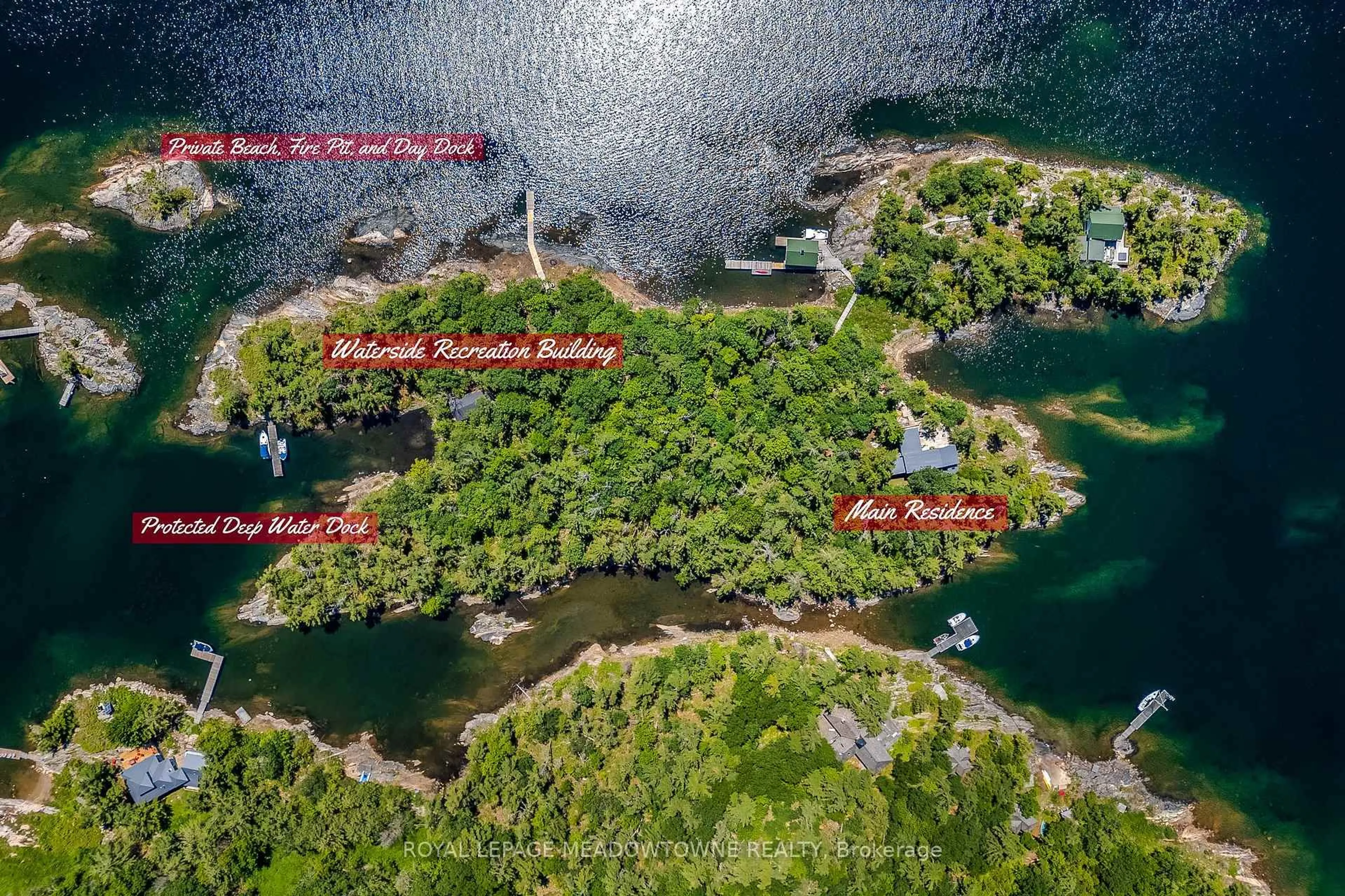 A pic from outside/outdoor area/front of a property/back of a property/a pic from drone, water/lake/river/ocean view for 1 GB466 Island AKA Tower Island, The Archipelago Ontario P2A 1T2