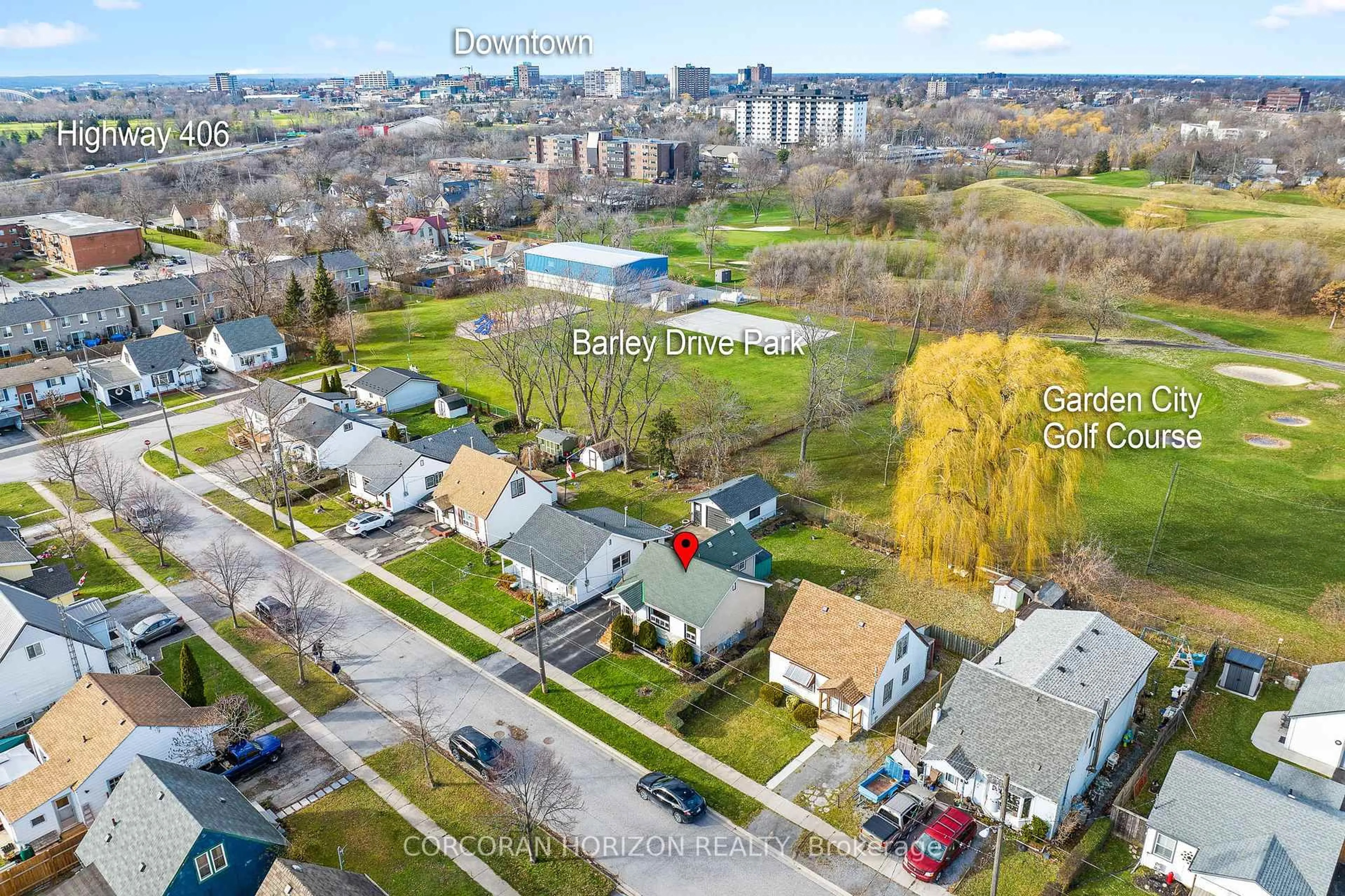A pic from outside/outdoor area/front of a property/back of a property/a pic from drone, city buildings view from balcony for 11 BEVERLY St, St. Catharines Ontario L2P 2J9