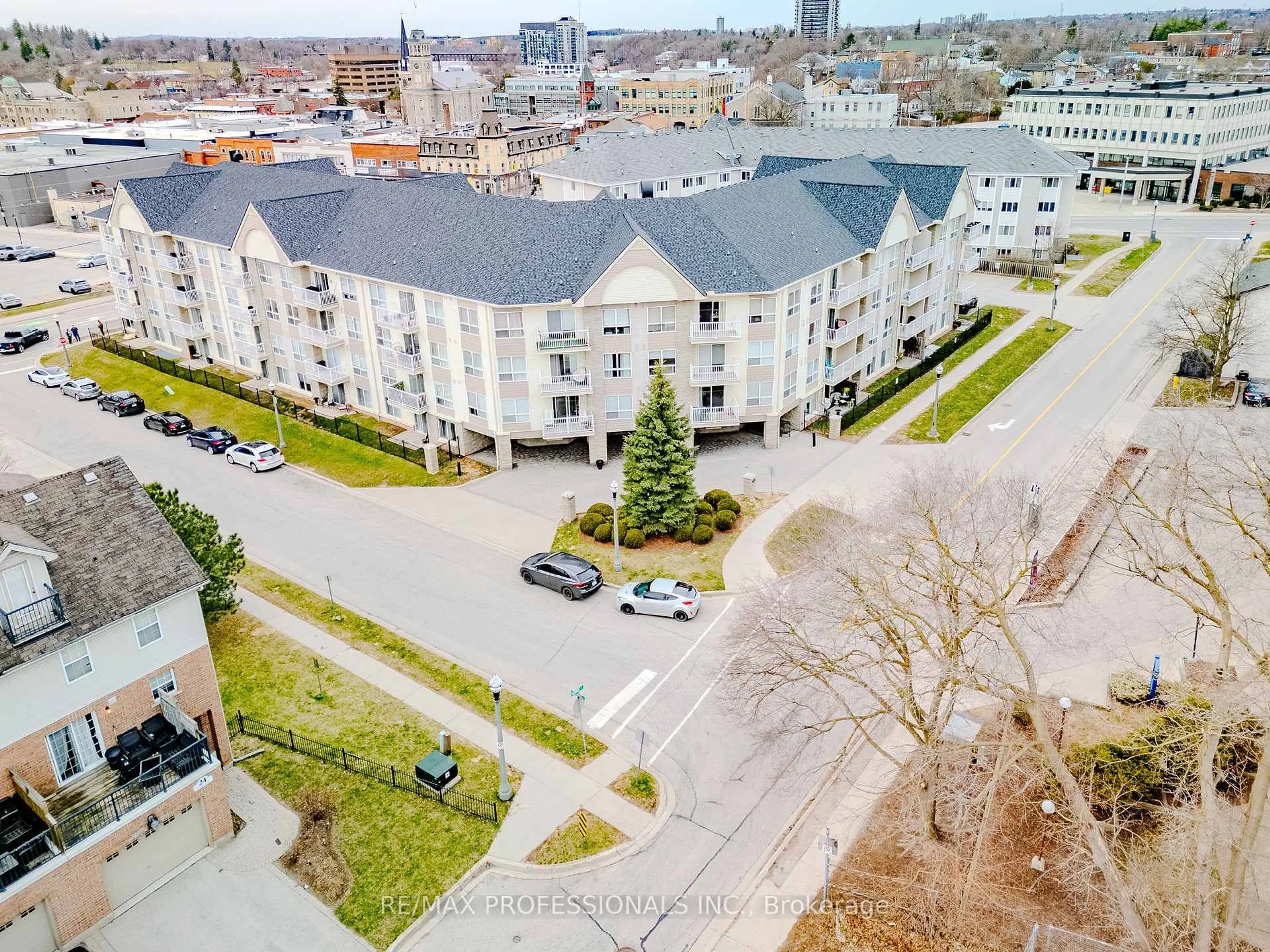 A pic from outside/outdoor area/front of a property/back of a property/a pic from drone, city buildings view from balcony for 8 Harris St #422, Cambridge Ontario N1R 8R1