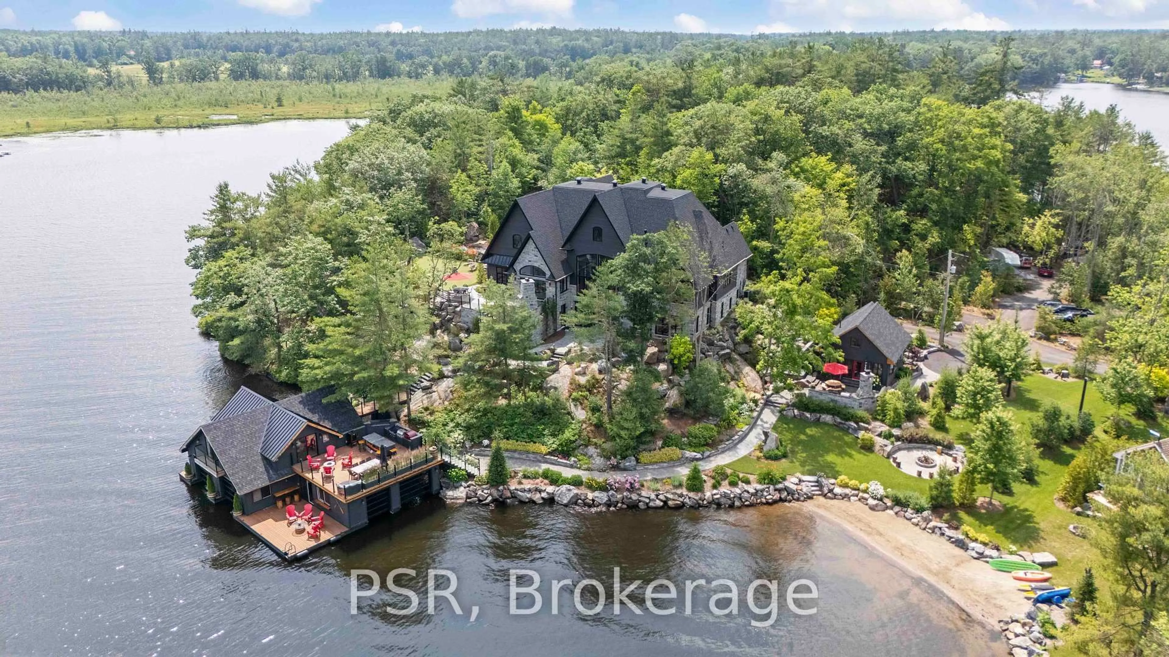 A pic from outside/outdoor area/front of a property/back of a property/a pic from drone, water/lake/river/ocean view for 1031 Road 2900, Gravenhurst Ontario P1P 1R2