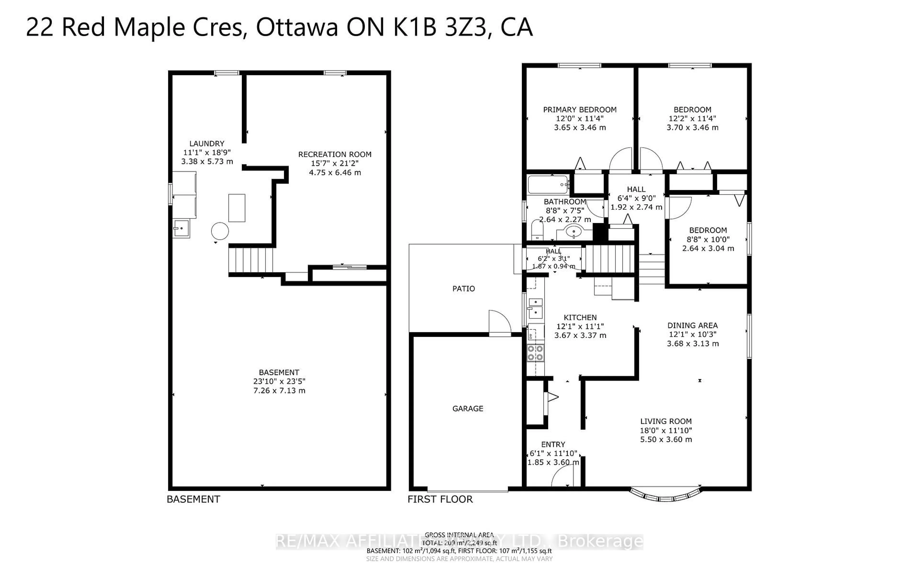 Floor plan for 22 RED MAPLE Cres, Ottawa Ontario K1B 3Z4