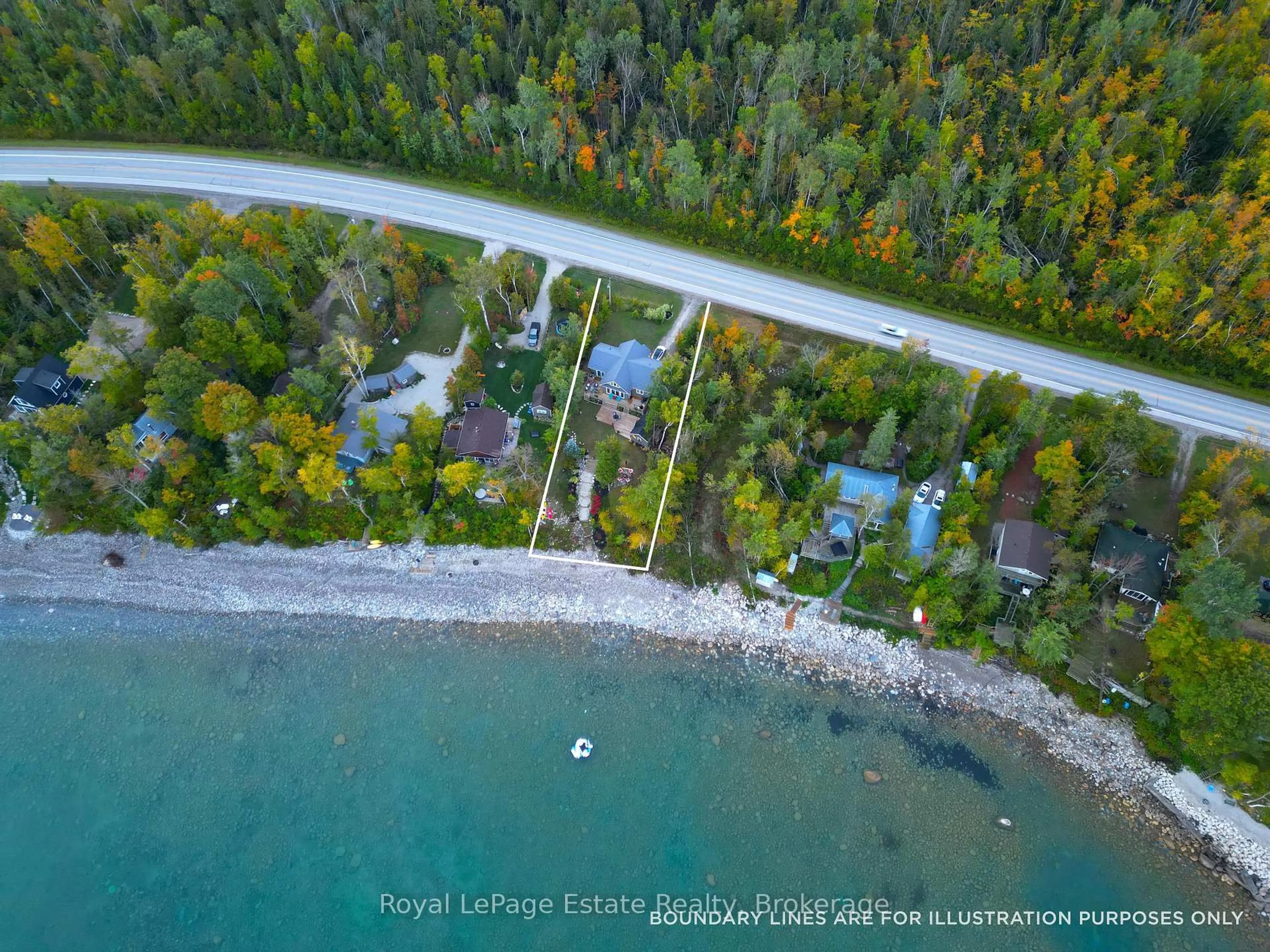 A pic from outside/outdoor area/front of a property/back of a property/a pic from drone, water/lake/river/ocean view for 647 Bruce Road 13, Native Leased Lands Ontario N0H 2G0