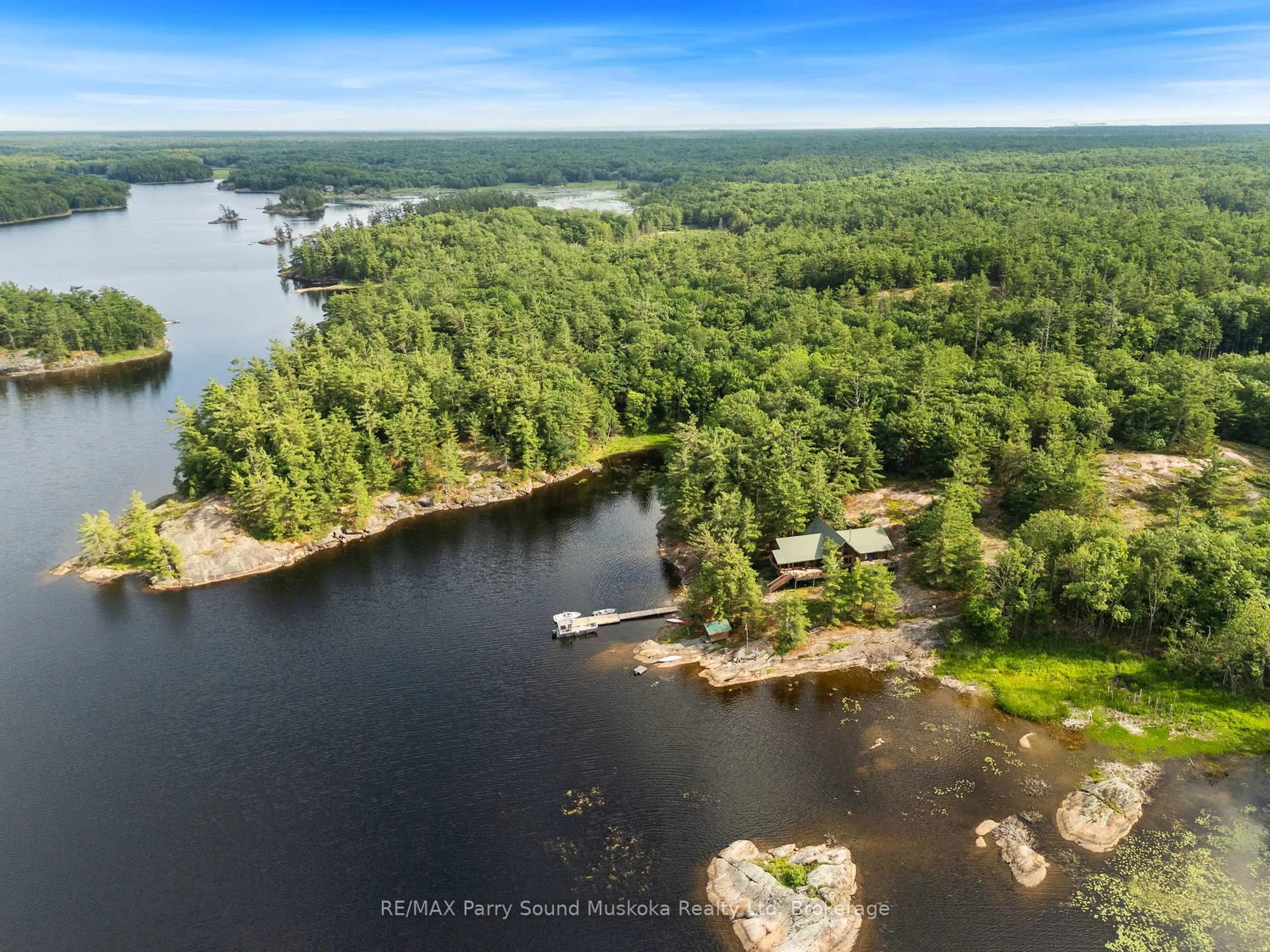 A pic from outside/outdoor area/front of a property/back of a property/a pic from drone, water/lake/river/ocean view for 594 Georgian Bay Water, The Archipelago Ontario P0C 1H0