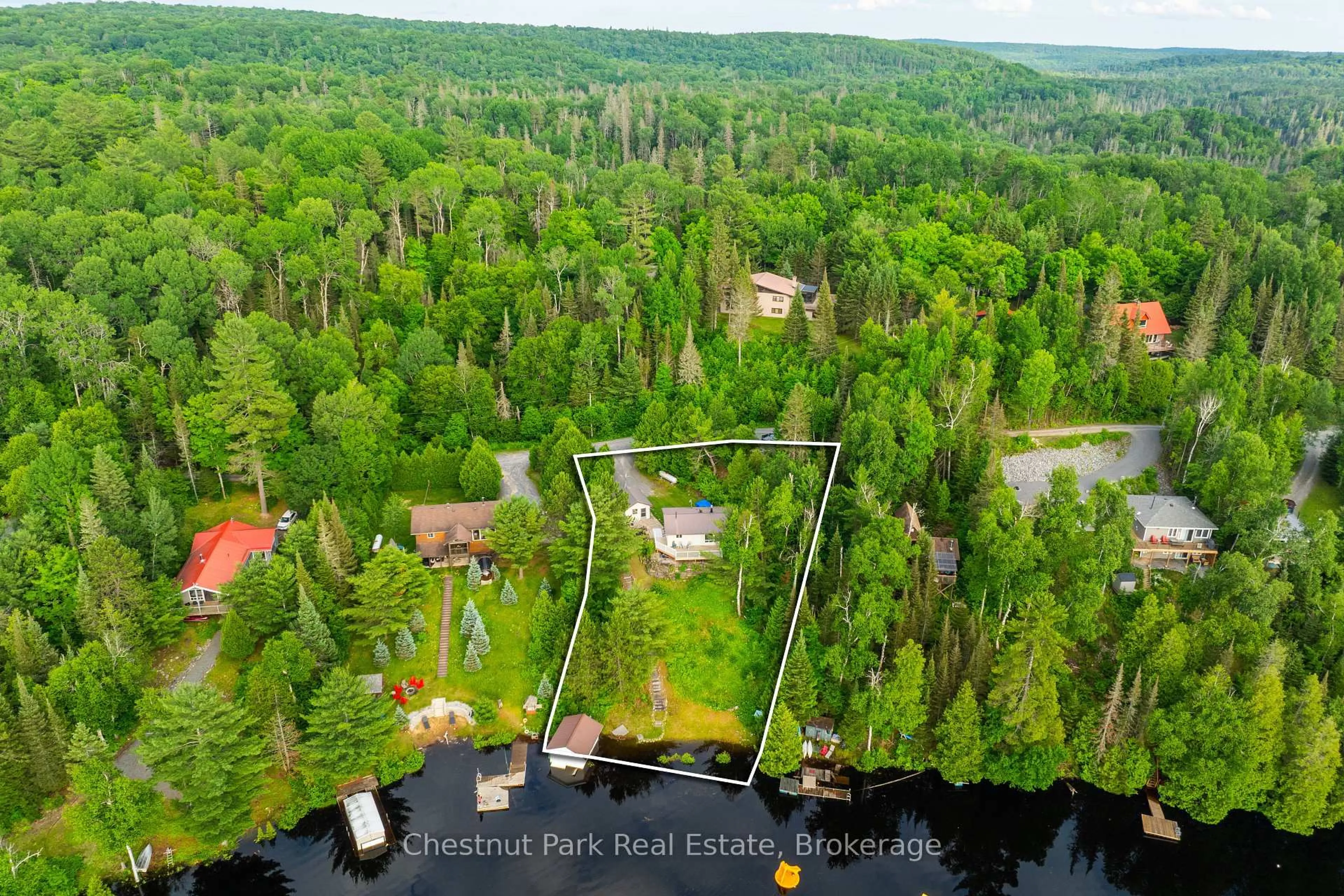 A pic from outside/outdoor area/front of a property/back of a property/a pic from drone, forest/trees view for 80 Cedar Lane, Joly Ontario P0A 1Z0