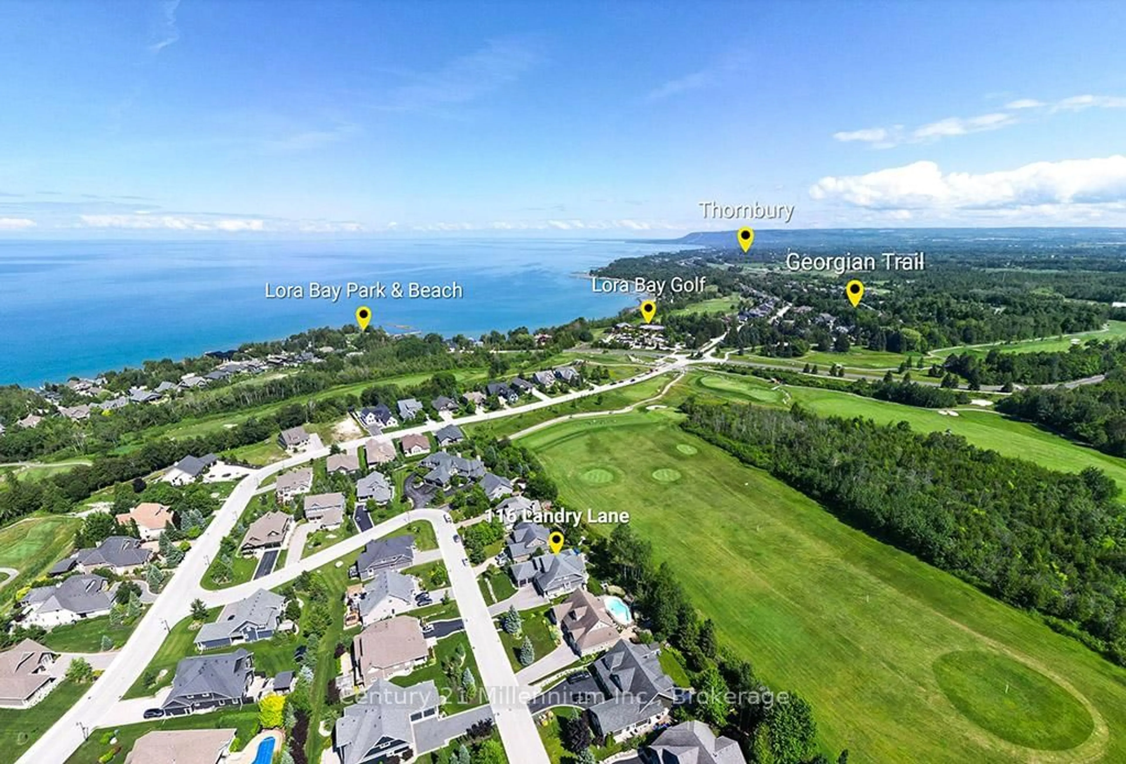 A pic from outside/outdoor area/front of a property/back of a property/a pic from drone, water/lake/river/ocean view for 116 Landry Lane, Blue Mountains Ontario N0H 2P0