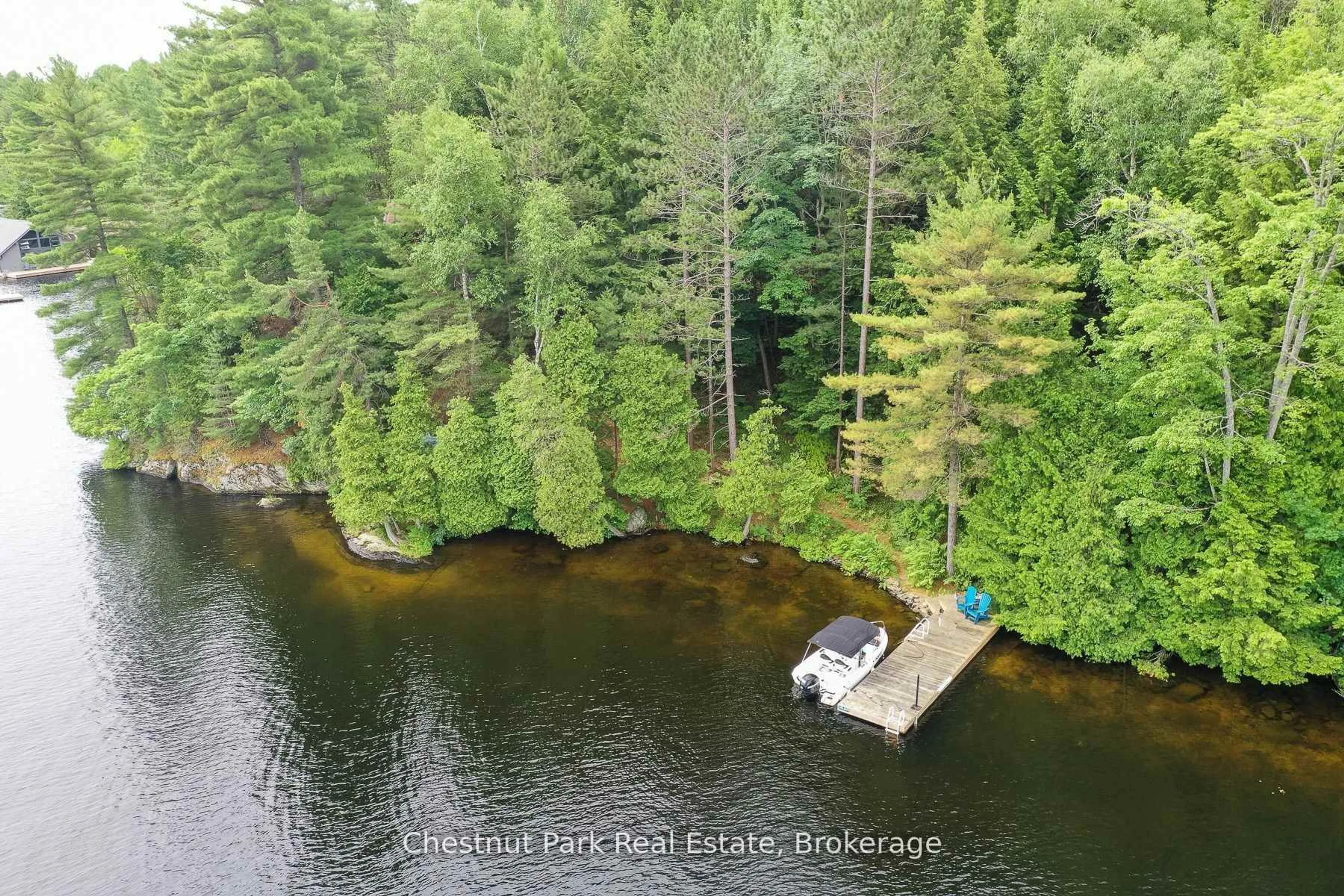 A pic from outside/outdoor area/front of a property/back of a property/a pic from drone, water/lake/river/ocean view for 26 Taylor Island 26LM, Gravenhurst Ontario P1P 1R2