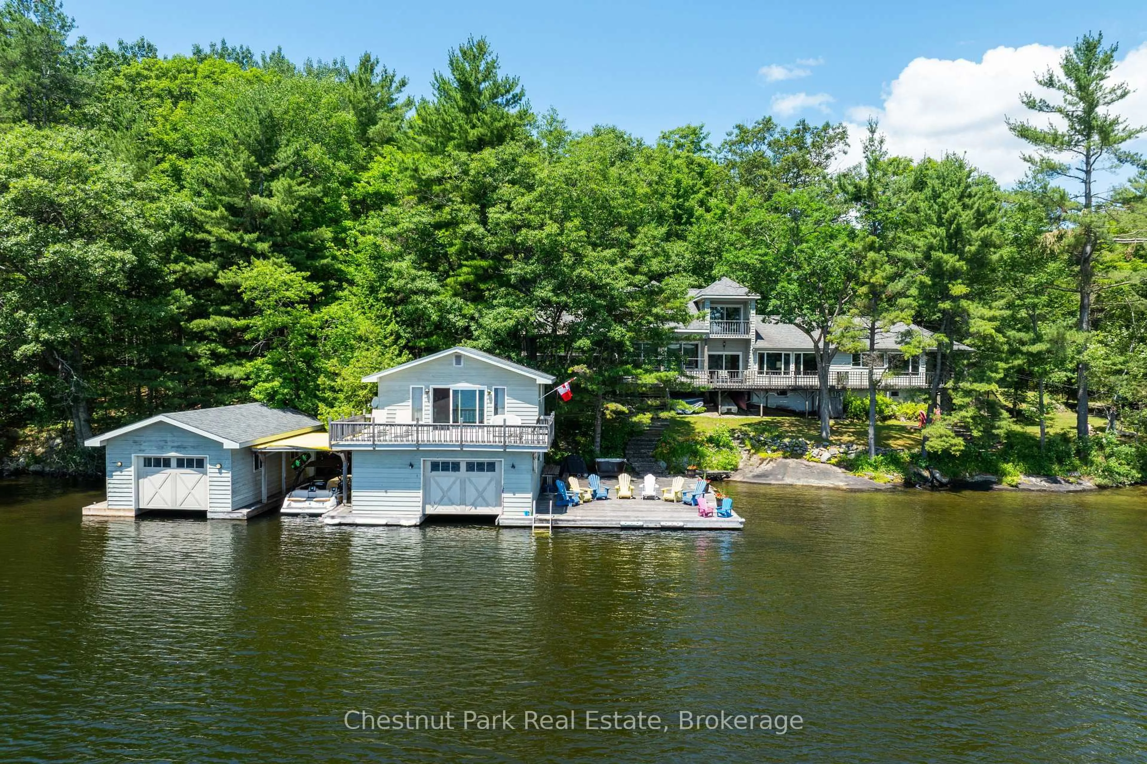 A pic from outside/outdoor area/front of a property/back of a property/a pic from drone, water/lake/river/ocean view for 1156 Dawson Rd, Muskoka Lakes Ontario P0B 1J0