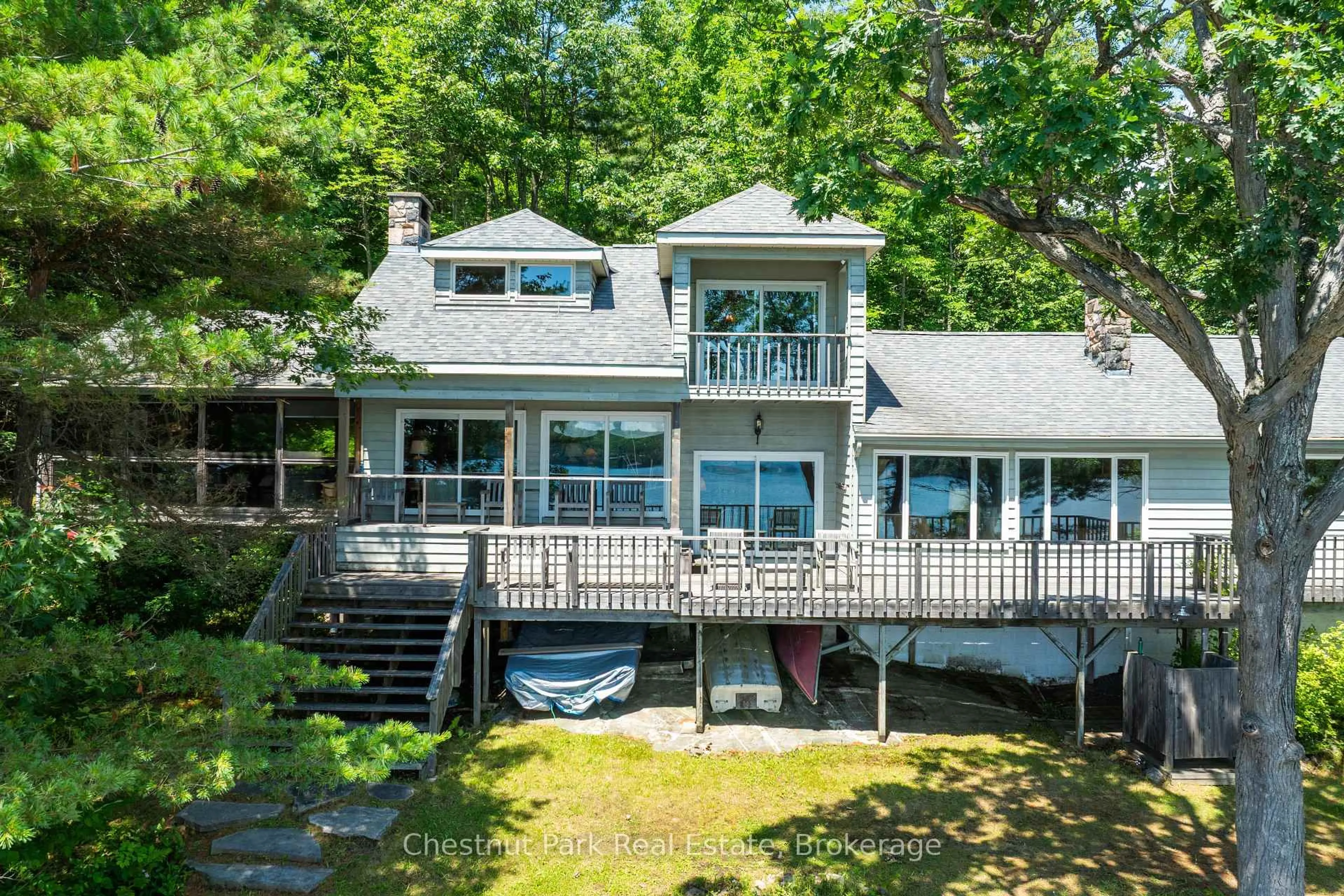 A pic from outside/outdoor area/front of a property/back of a property/a pic from drone, water/lake/river/ocean view for 1156 Dawson Rd, Muskoka Lakes Ontario P0B 1J0