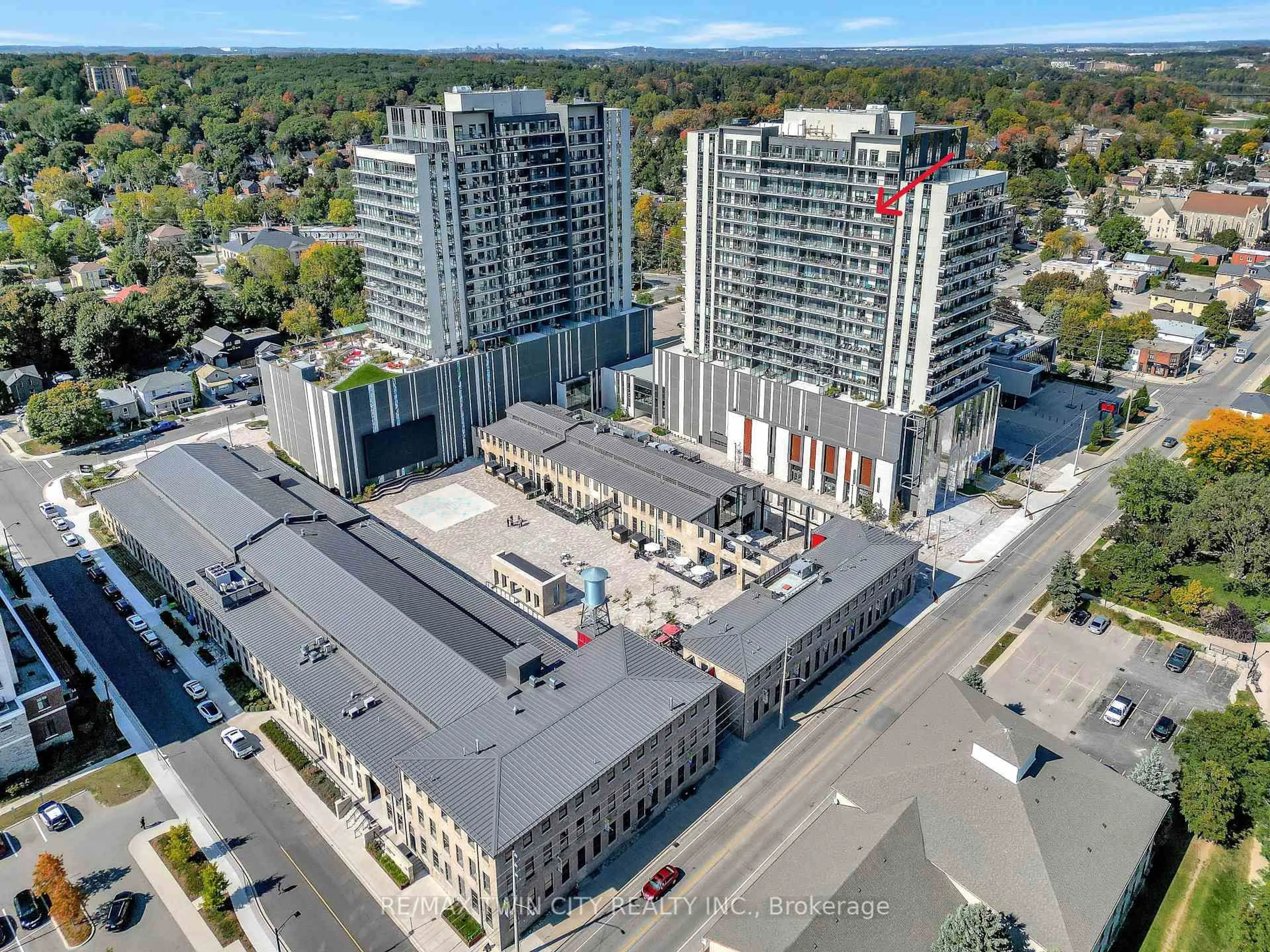 A pic from outside/outdoor area/front of a property/back of a property/a pic from drone, city buildings view from balcony for 50 Grand Ave #1712, Cambridge Ontario N1S 0C2