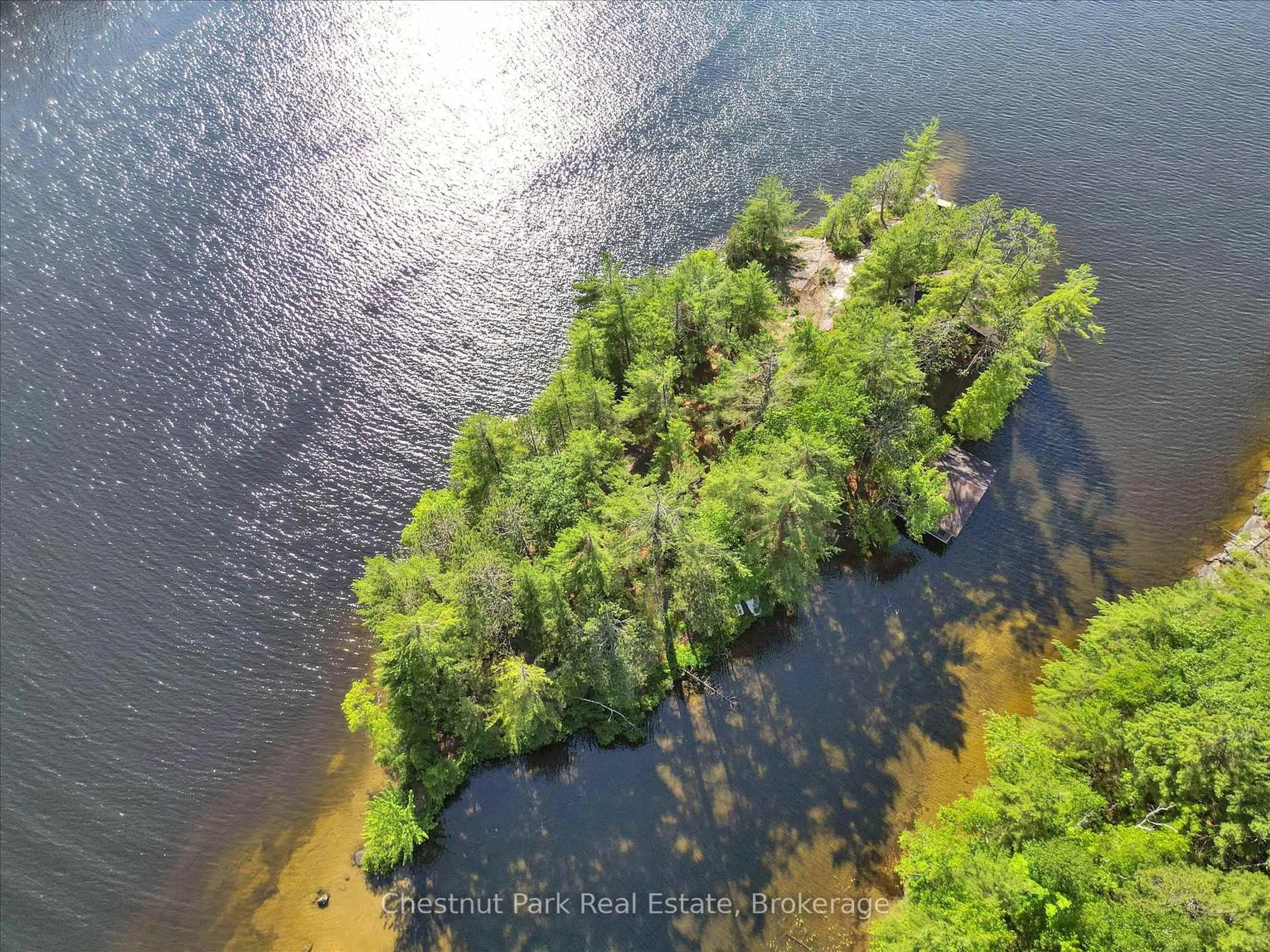 A pic from outside/outdoor area/front of a property/back of a property/a pic from drone, water/lake/river/ocean view for 1 Diamond Island, Gravenhurst Ontario P1P 1R3