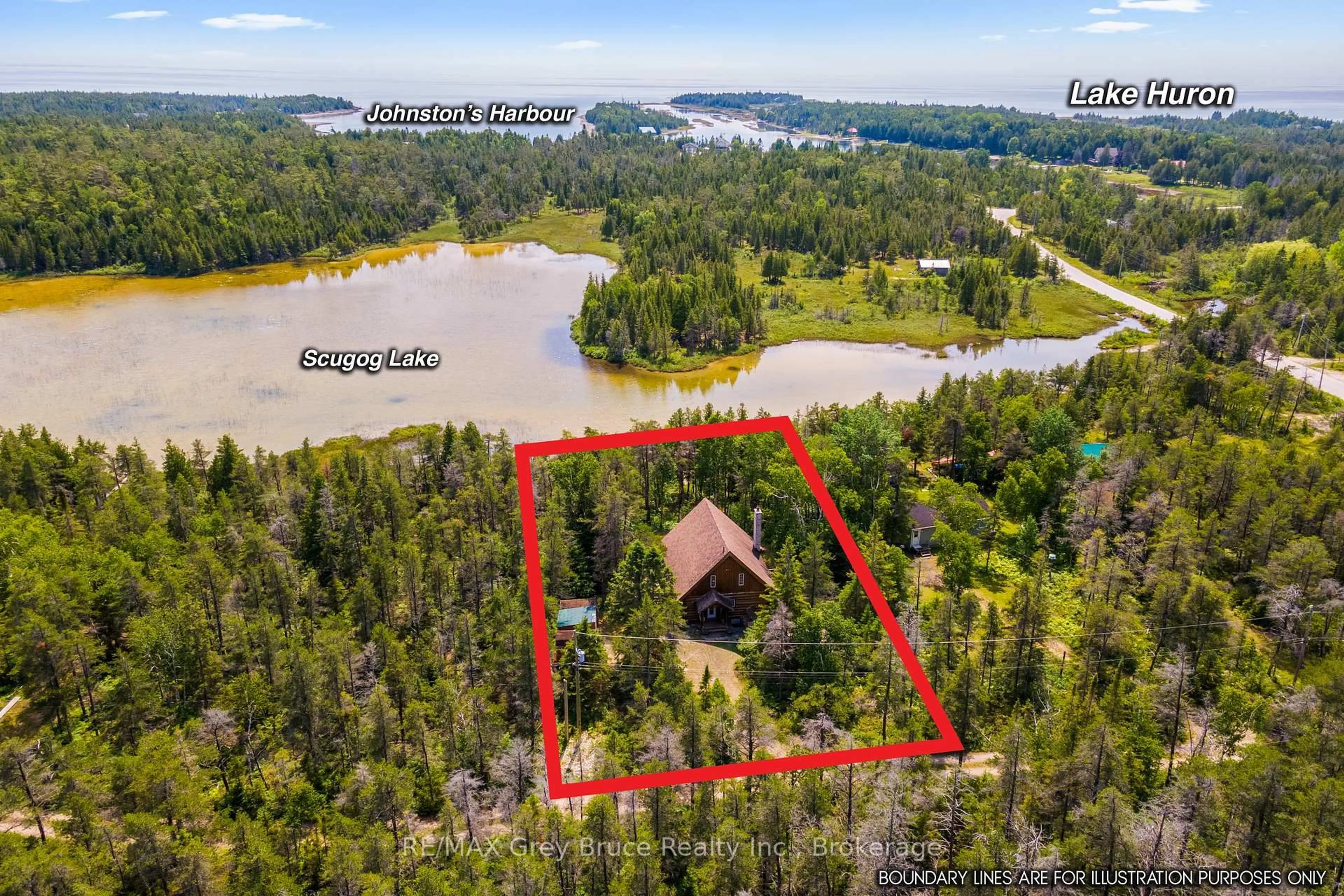 A pic from outside/outdoor area/front of a property/back of a property/a pic from drone, water/lake/river/ocean view for 12 Scugog Lane, Northern Bruce Peninsula Ontario N0H 2R0