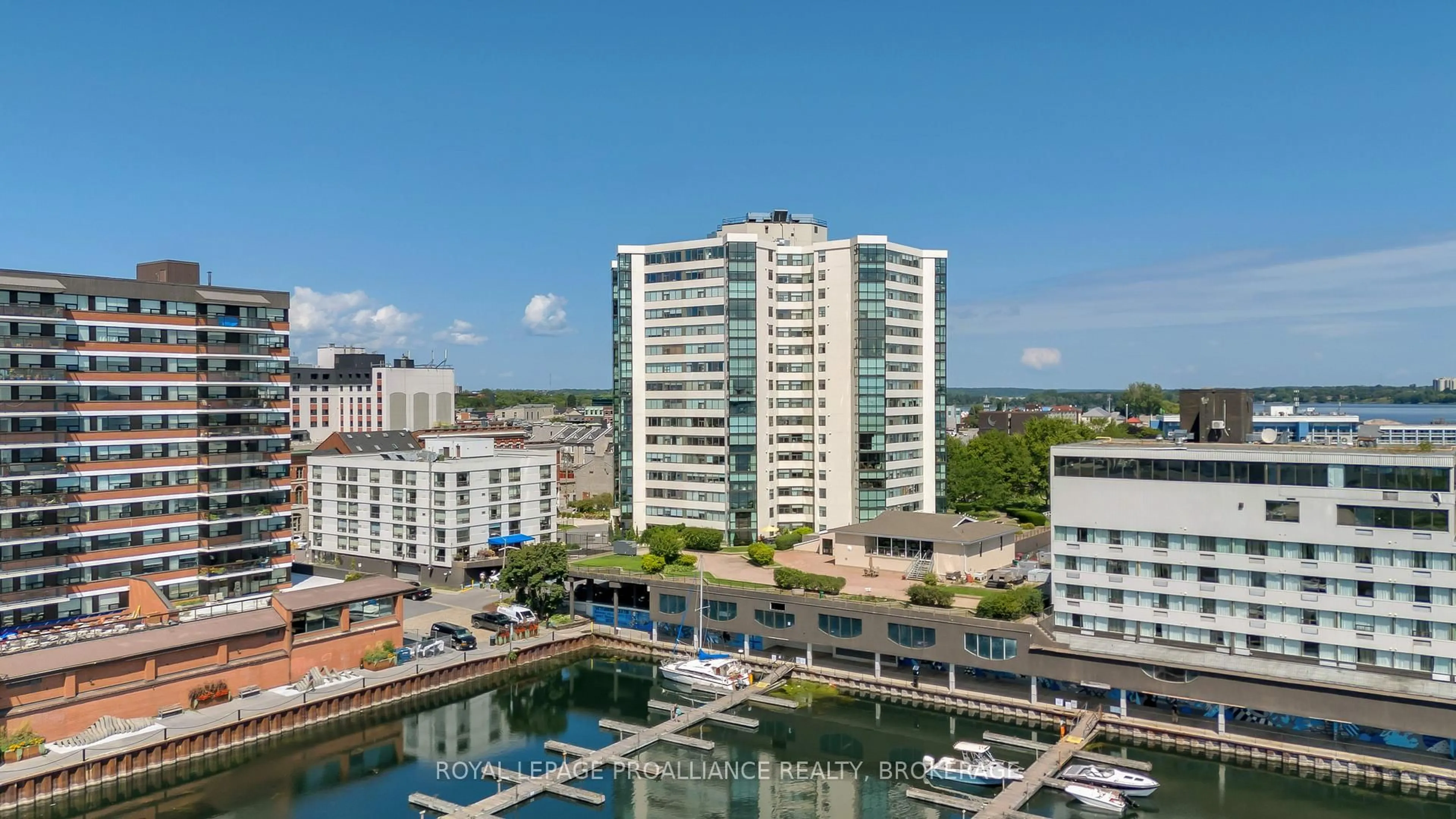 A pic from outside/outdoor area/front of a property/back of a property/a pic from drone, city buildings view from balcony for 185 Ontario St #1203, Kingston Ontario K7L 2Y7