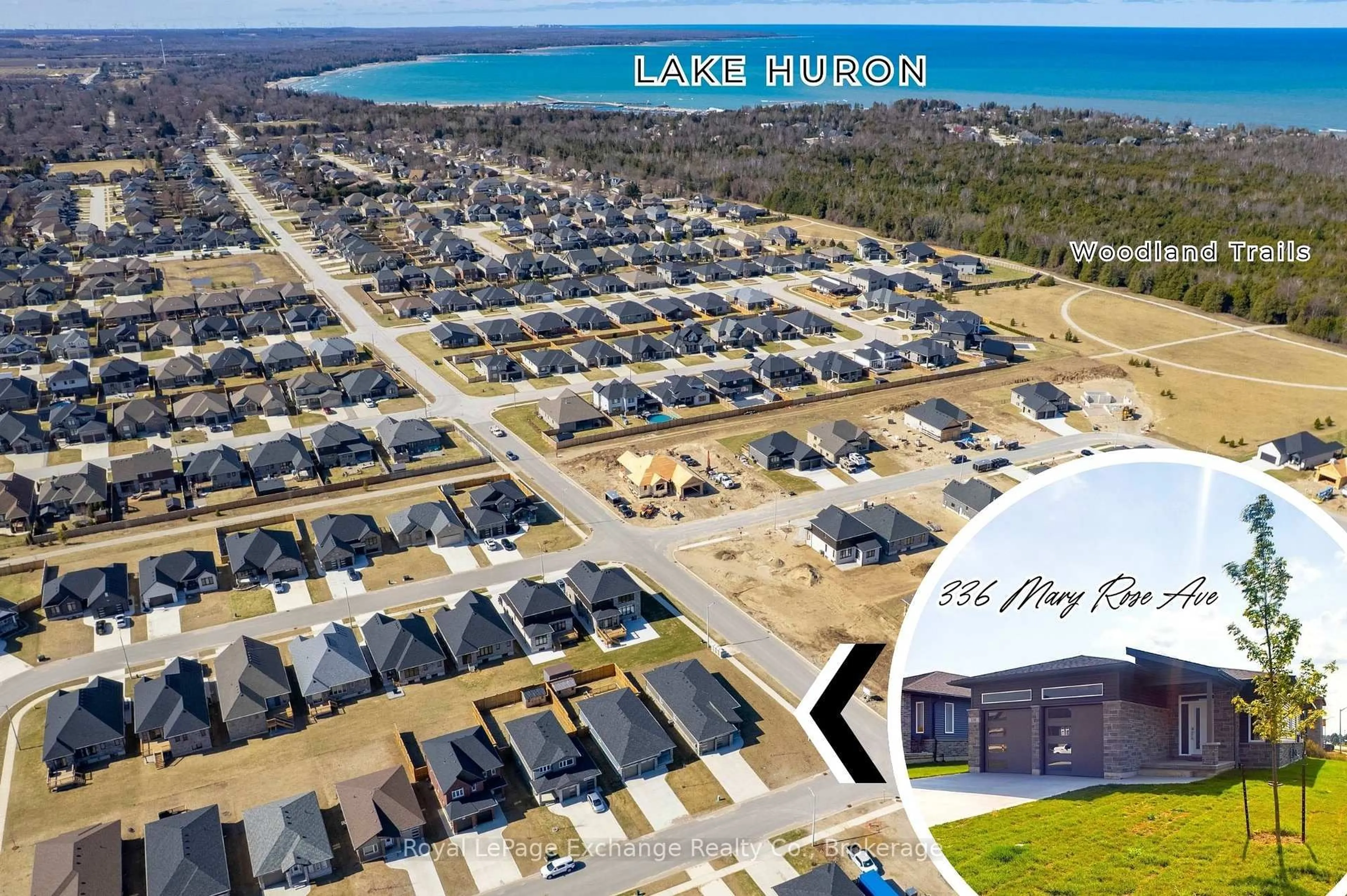 A pic from outside/outdoor area/front of a property/back of a property/a pic from drone, water/lake/river/ocean view for 336 Mary Rose Ave, Saugeen Shores Ontario N0H 2C3