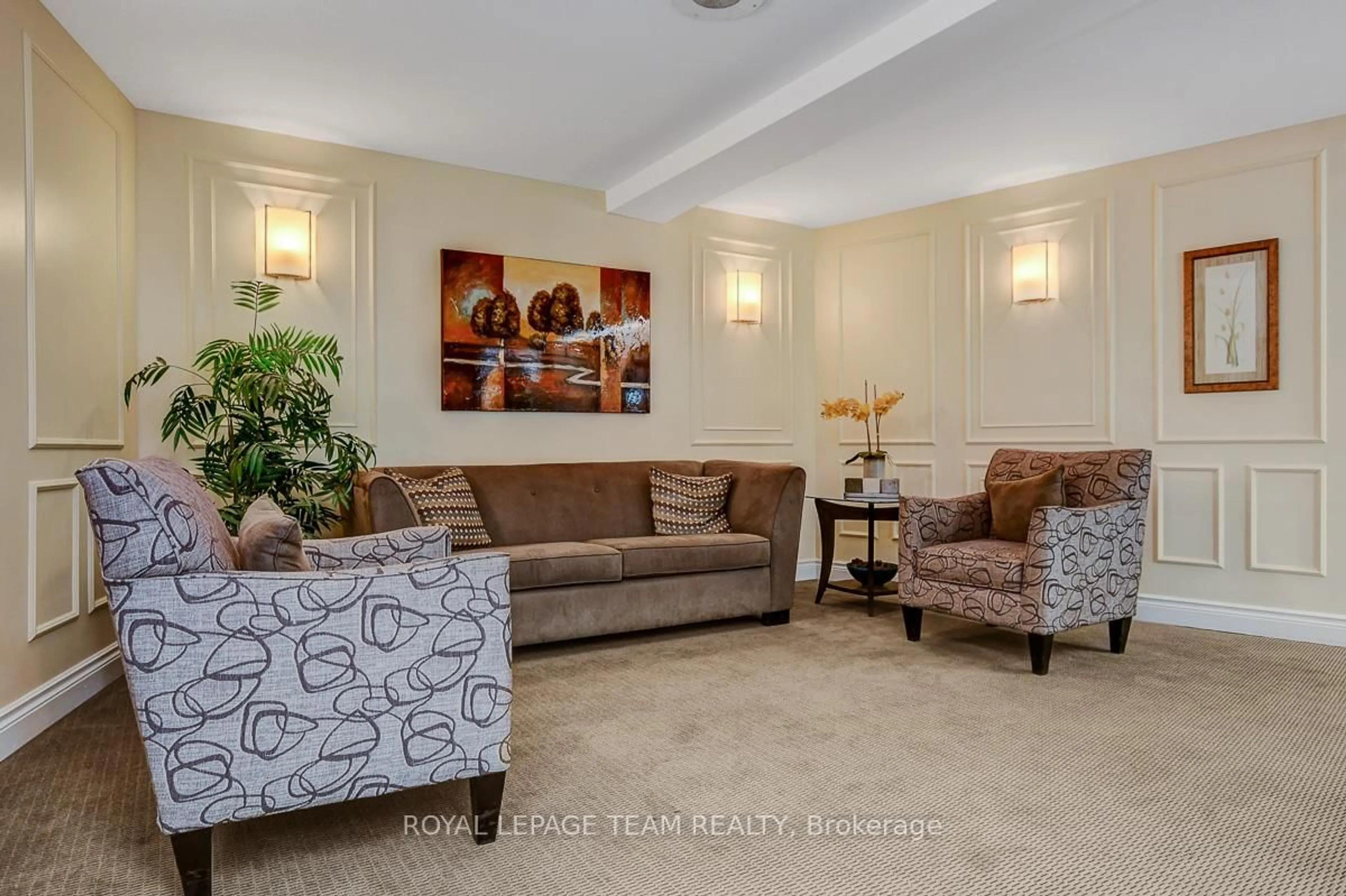 Living room with furniture, carpet floor for 1356 Meadowlands Dr #601, Ottawa Ontario K2E 6K6