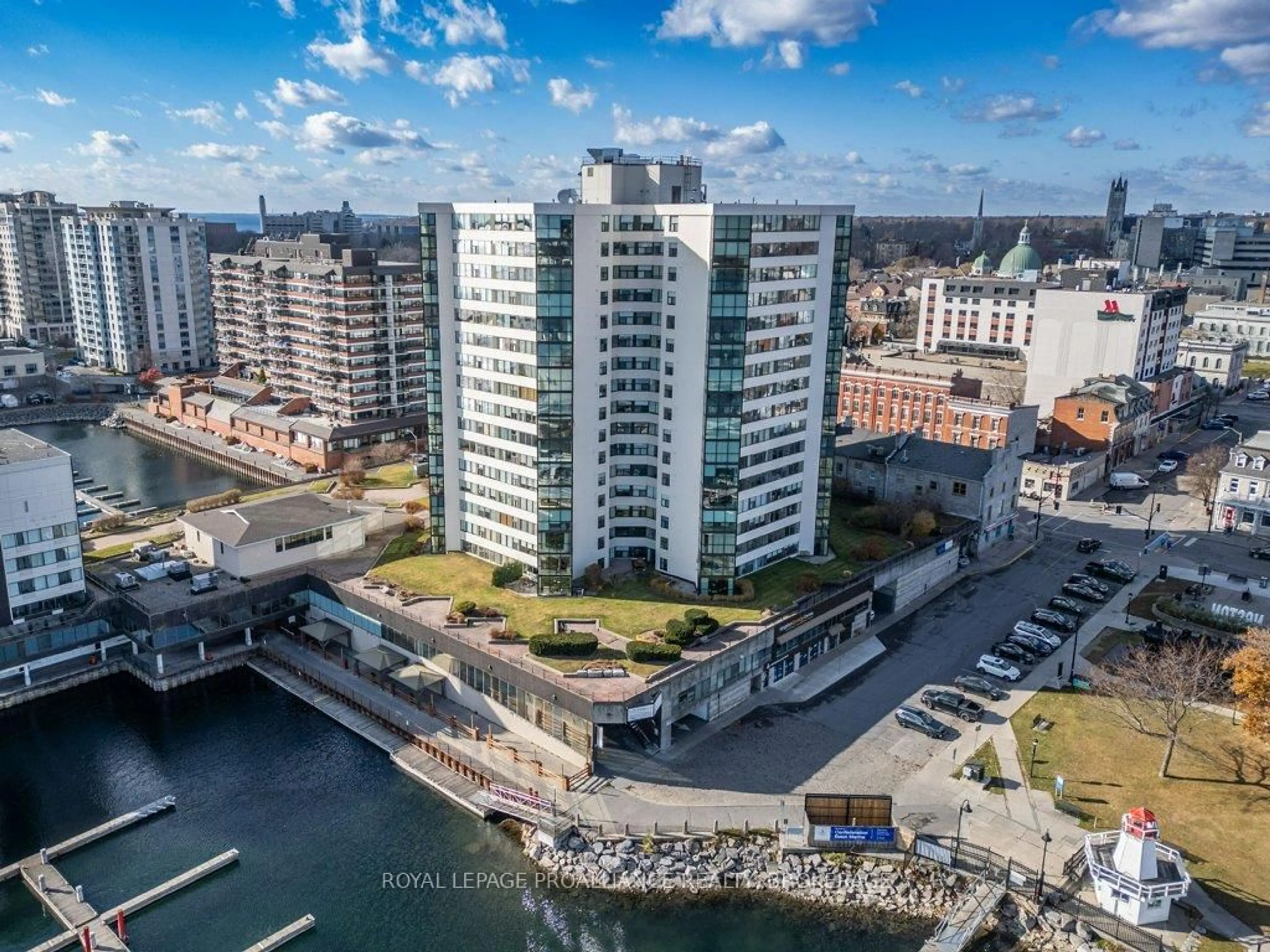 A pic from outside/outdoor area/front of a property/back of a property/a pic from drone, city buildings view from balcony for 185 Ontario St #1602, Kingston Ontario K7L 2Y7