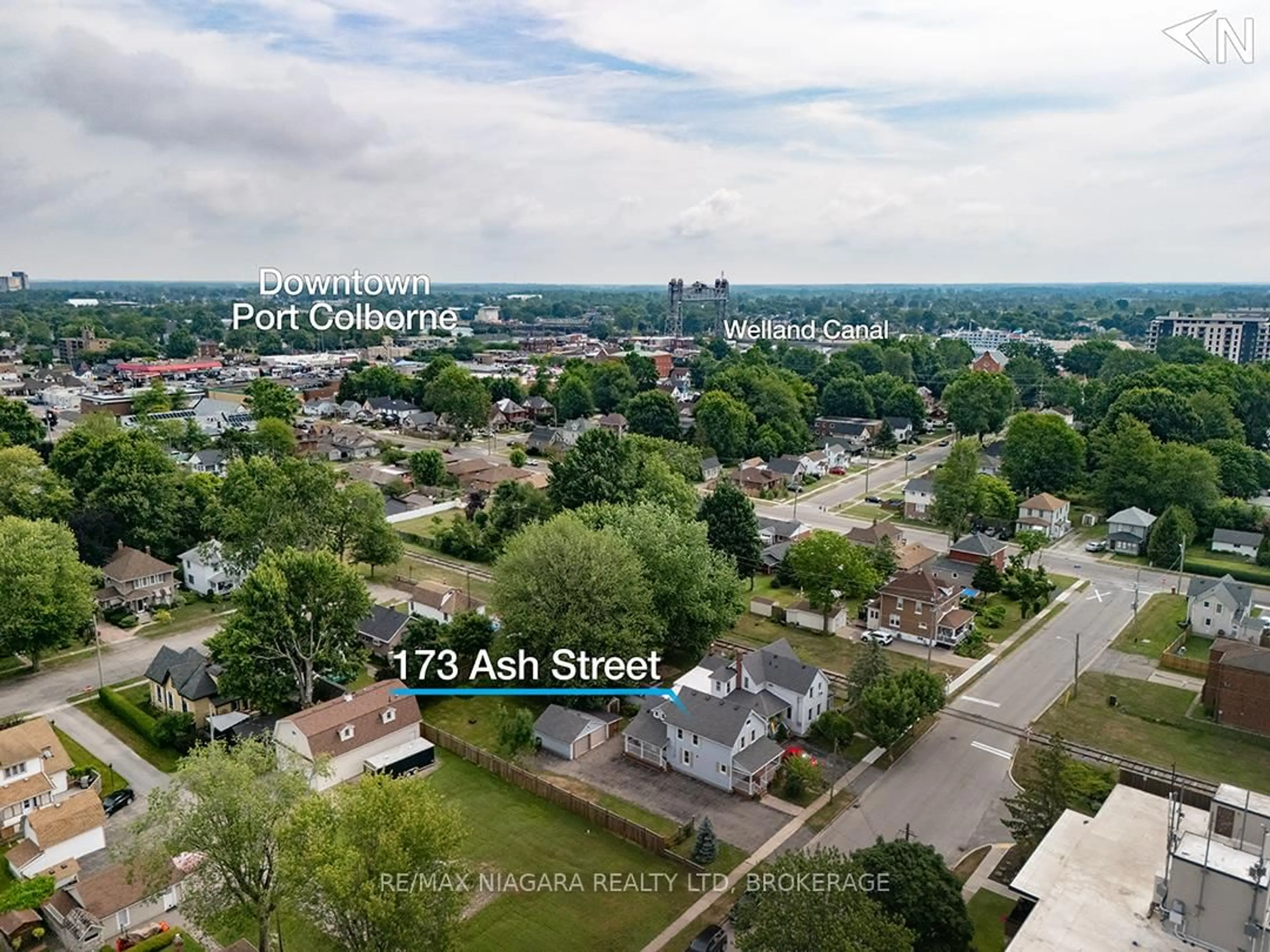 A pic from outside/outdoor area/front of a property/back of a property/a pic from drone, street for 173 Ash St, Port Colborne Ontario L3K 2W7