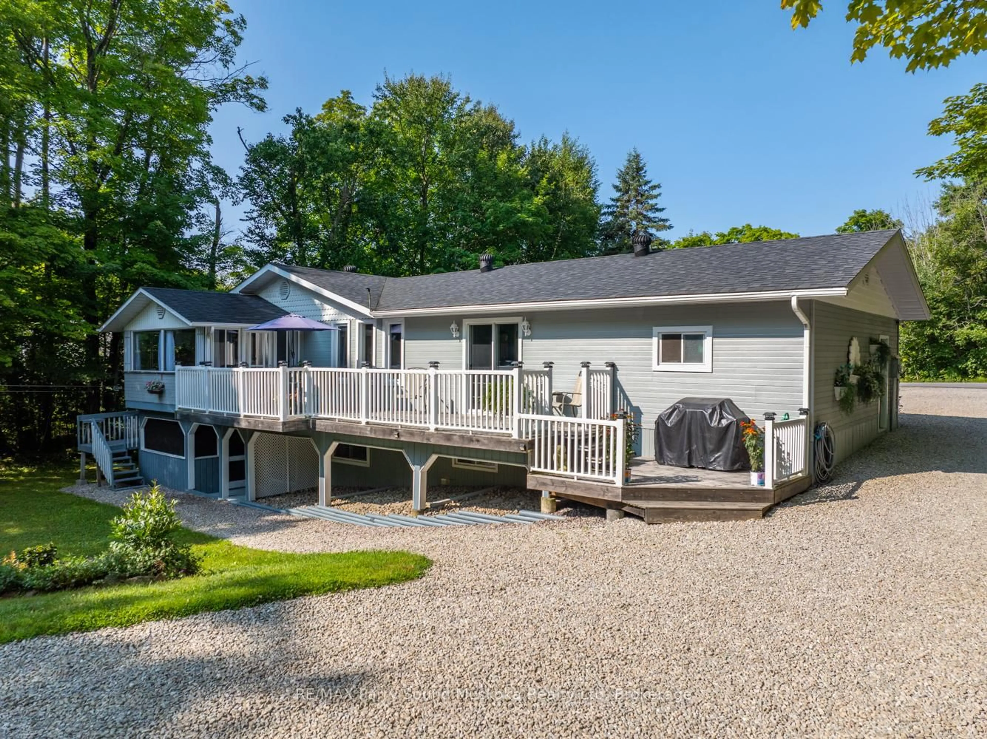 A pic from outside/outdoor area/front of a property/back of a property/a pic from drone, water/lake/river/ocean view for 3 & 5 SQUIRREL Ave, McDougall Ontario P2A 2W7