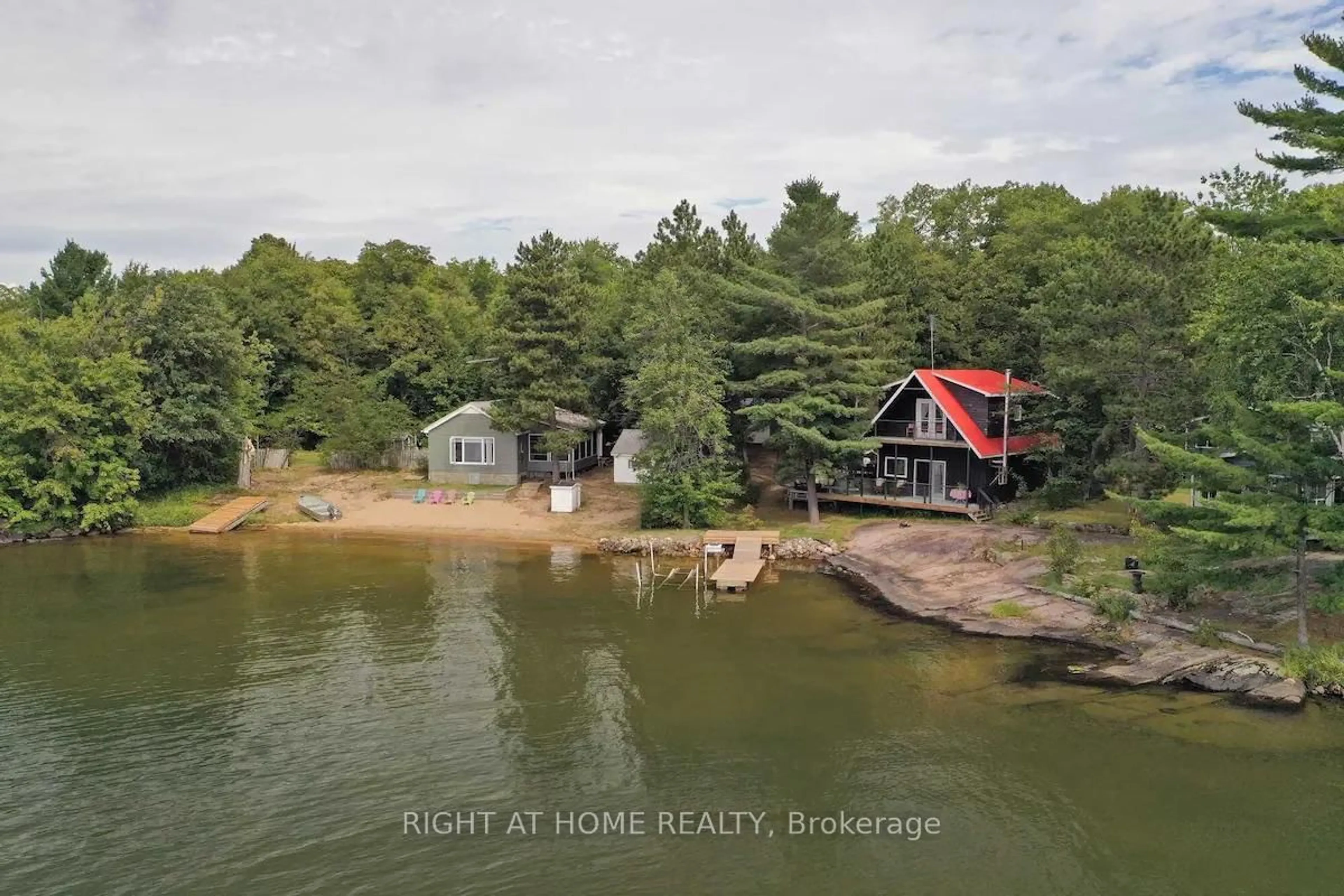 A pic from outside/outdoor area/front of a property/back of a property/a pic from drone, water/lake/river/ocean view for WC21 Hardwood Island East, West Nipissing Ontario P2B 2M9