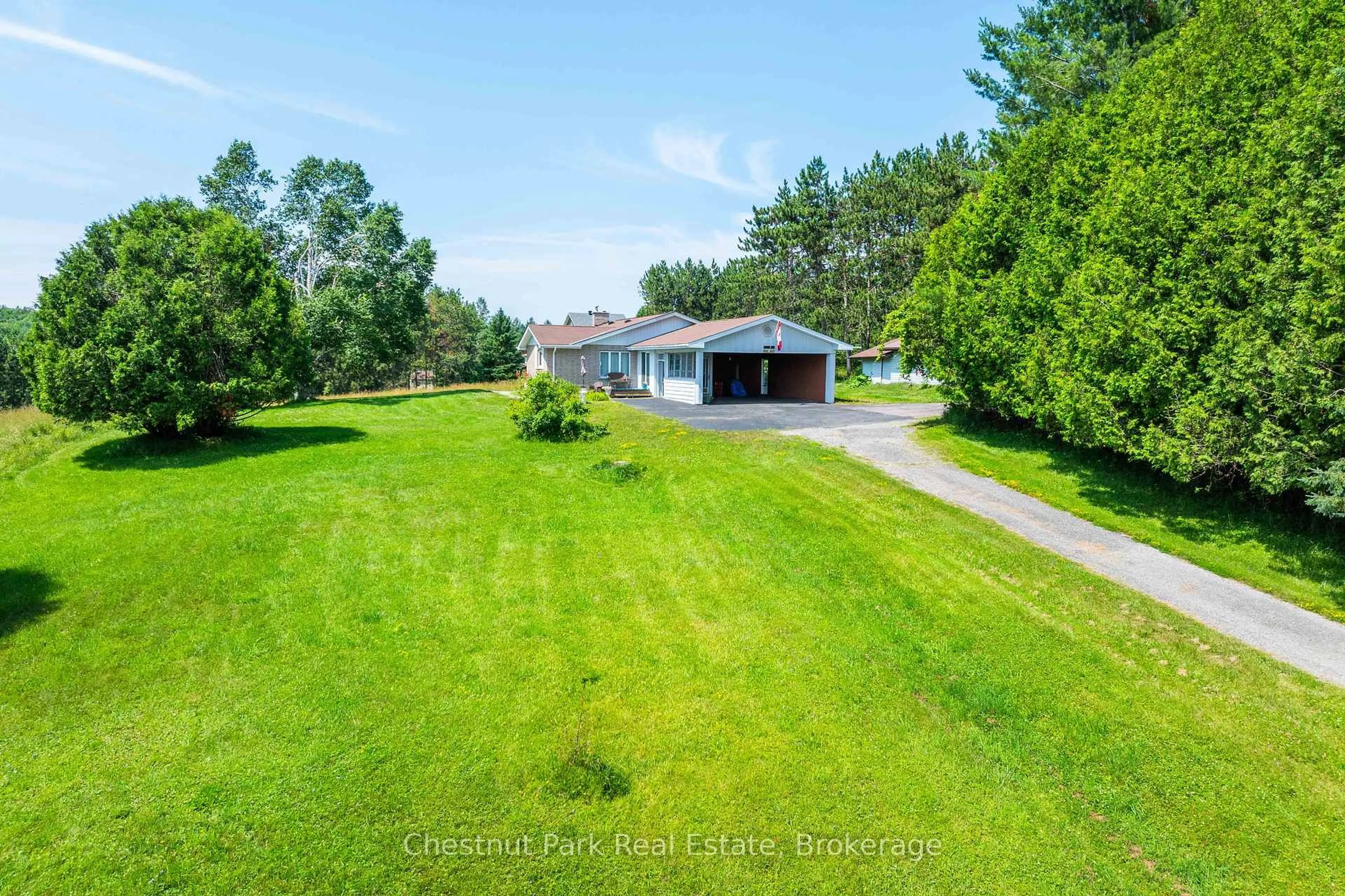A pic from outside/outdoor area/front of a property/back of a property/a pic from drone, water/lake/river/ocean view for 8 Dandelion Lane, Bracebridge Ontario P1L 1W8