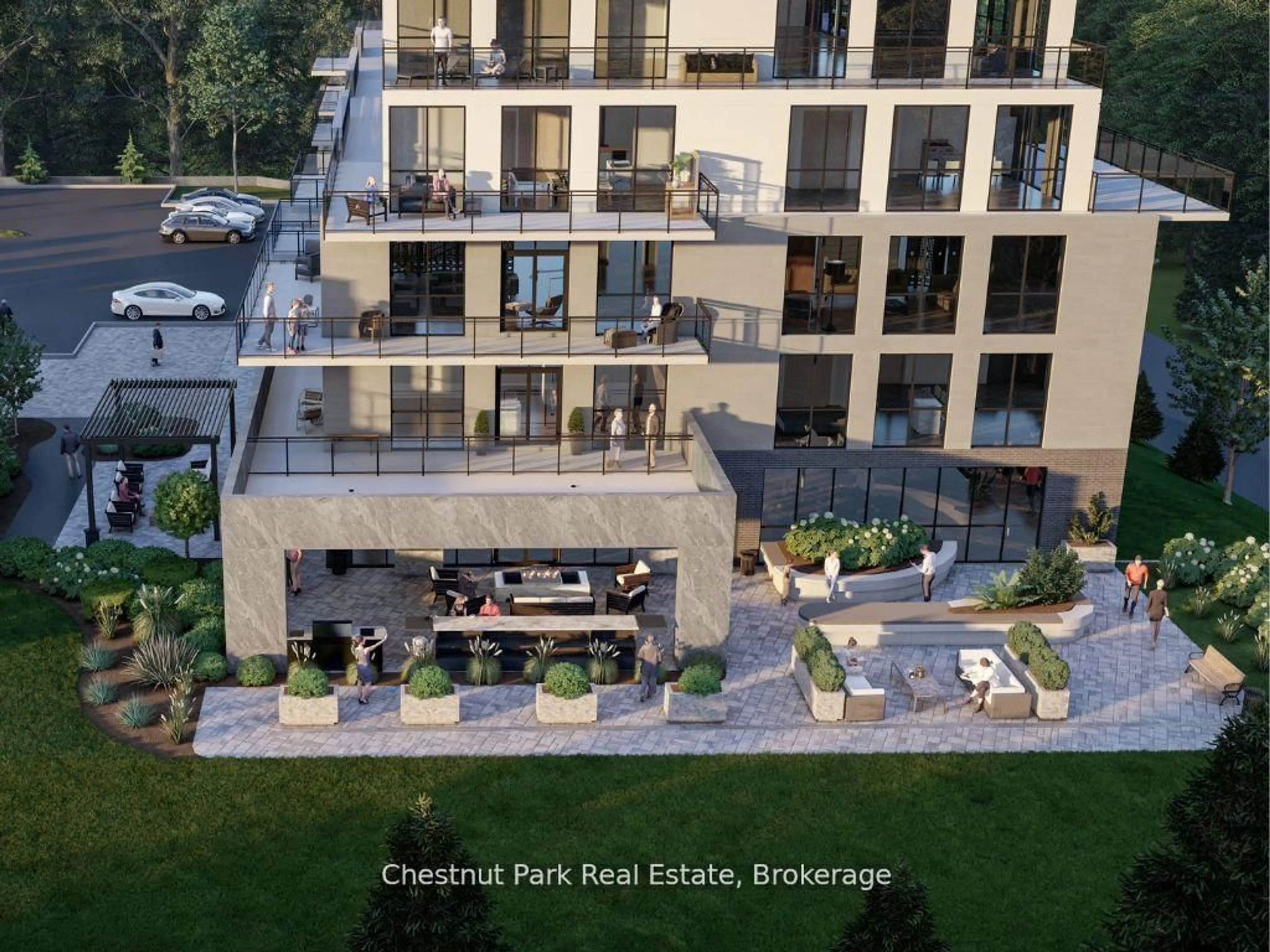 A pic from outside/outdoor area/front of a property/back of a property/a pic from drone, city buildings view from balcony for 15 Pine Needle Way #408, Huntsville Ontario P1H 0G4