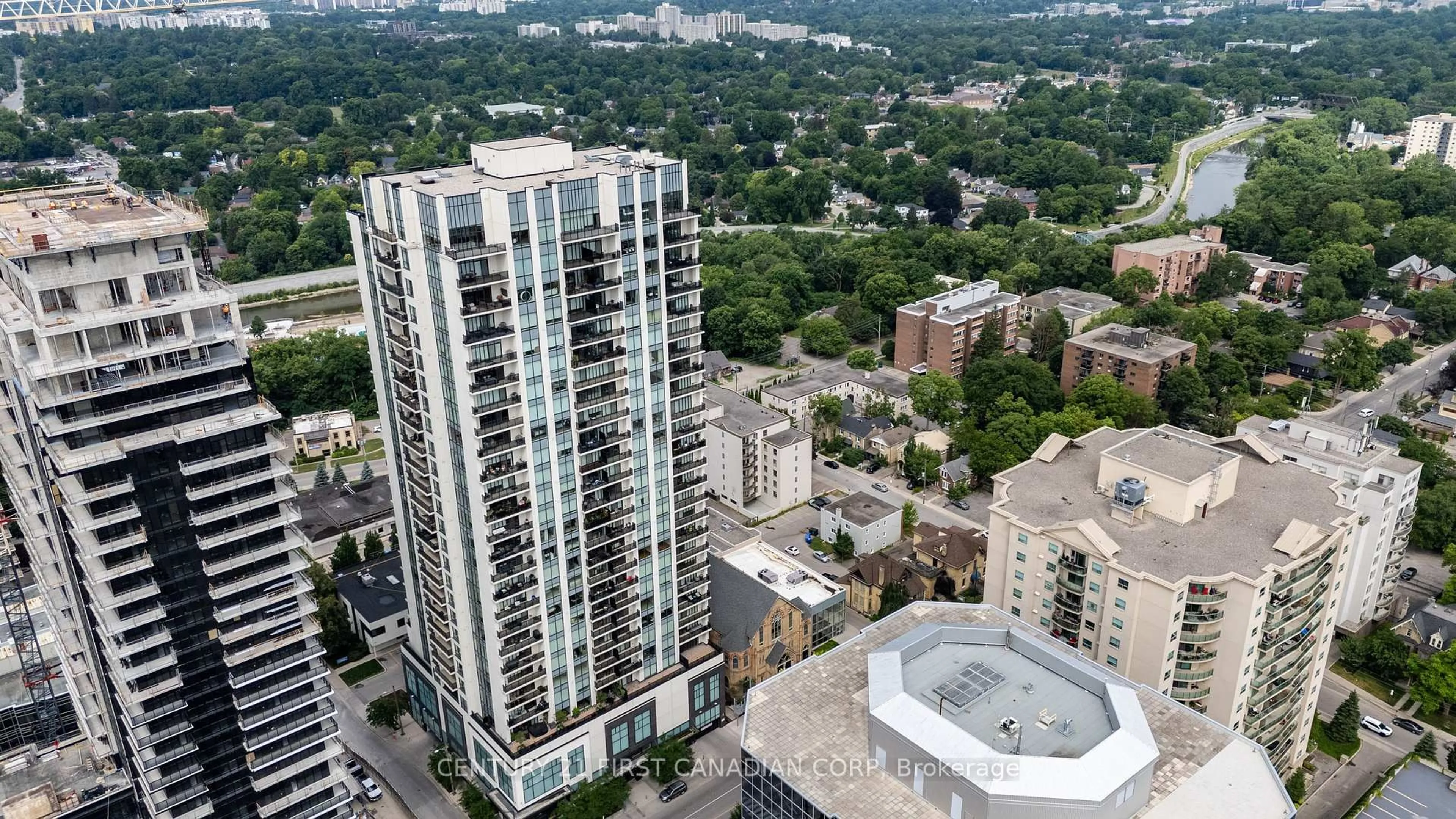 A pic from outside/outdoor area/front of a property/back of a property/a pic from drone, city buildings view from balcony for 505 Talbot St #1109, London East Ontario N6A 2S6