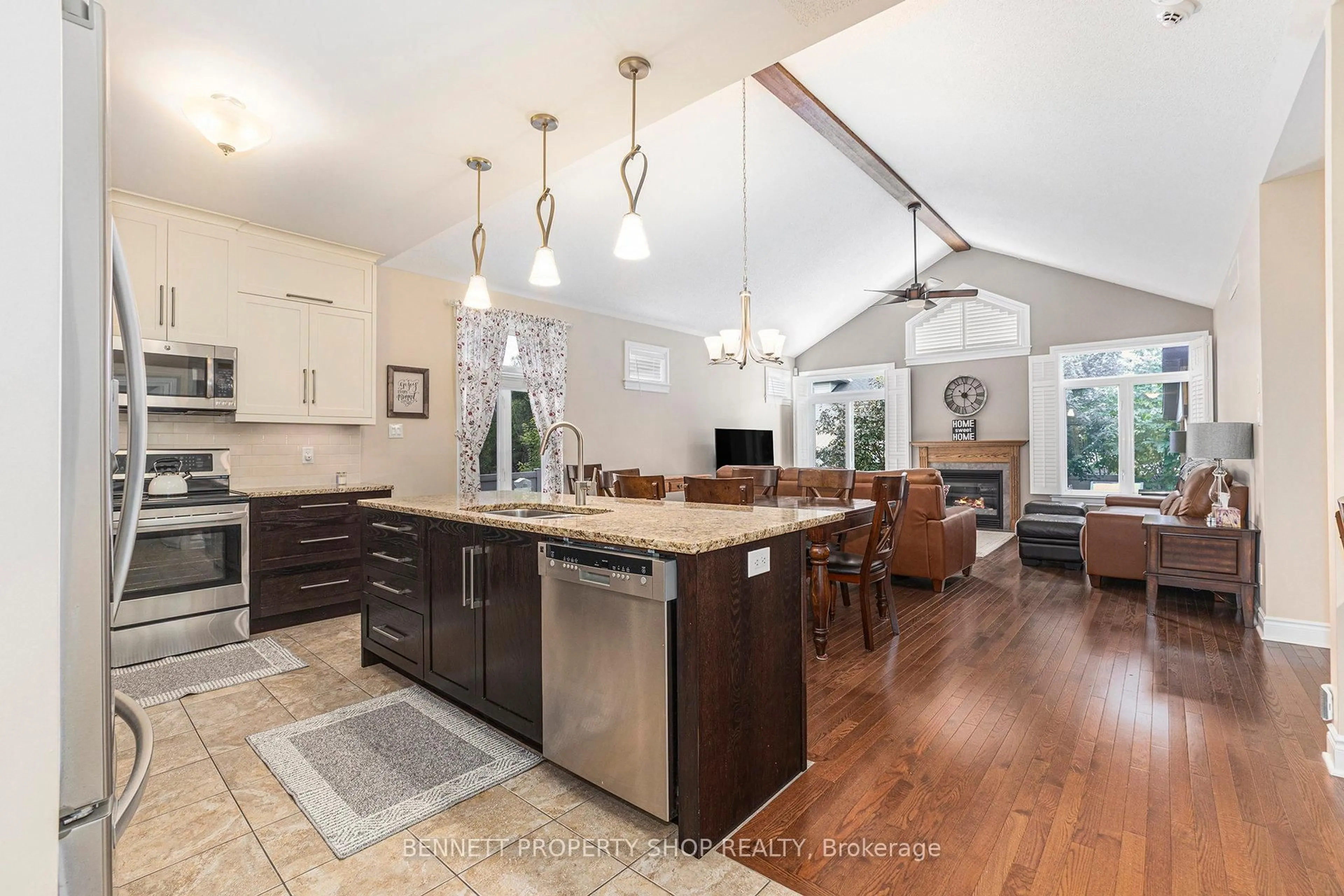 Open concept kitchen, ceramic/tile floor for 123 Elfin Grve, Ottawa Ontario K2V 0B9