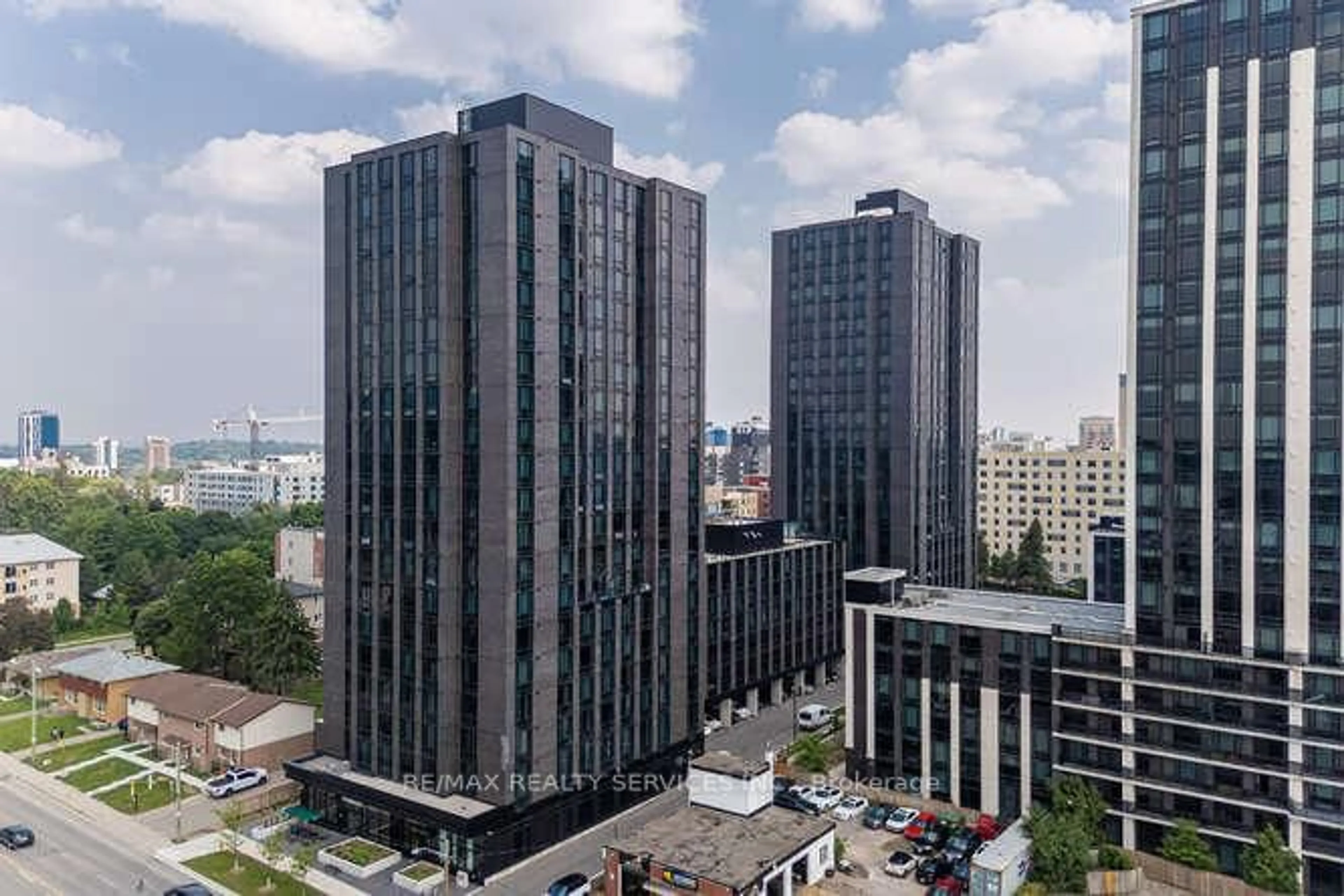 A pic from outside/outdoor area/front of a property/back of a property/a pic from drone, city buildings view from balcony for 145 Columbia St, Waterloo Ontario N2L 0K7