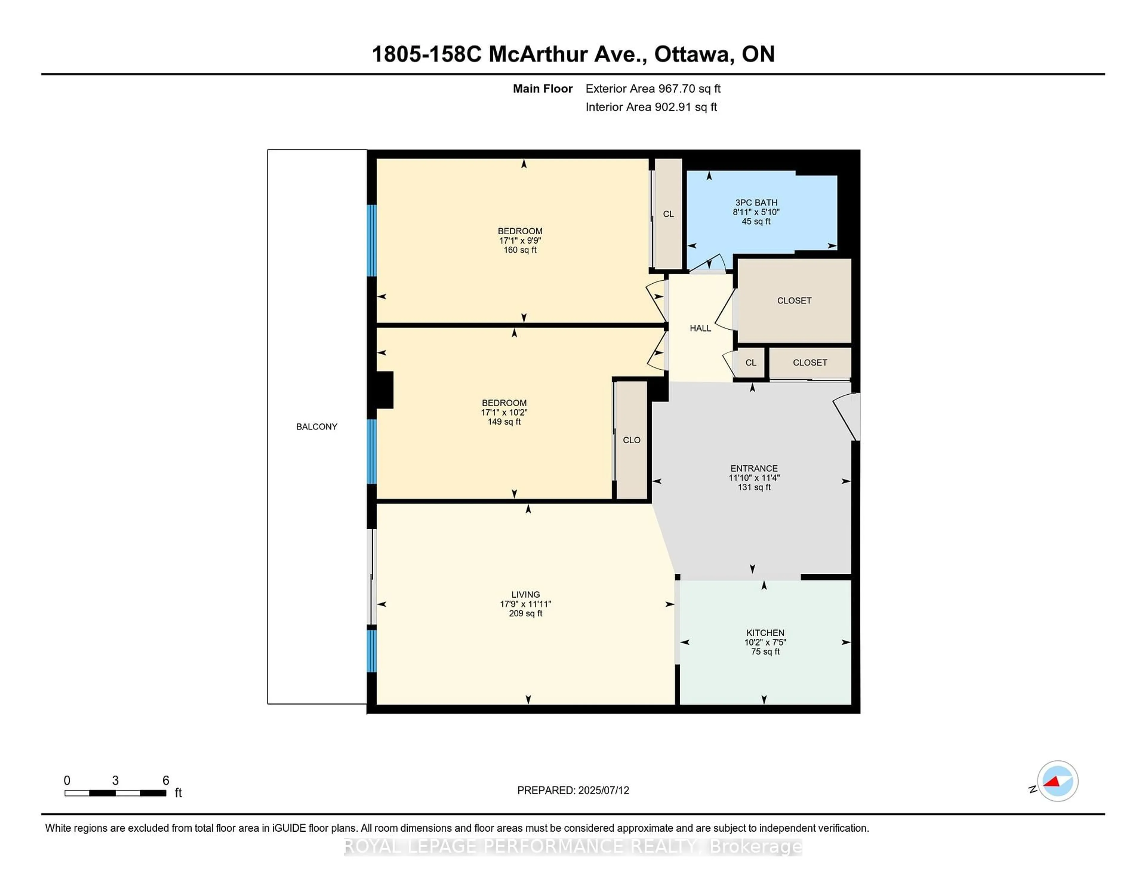 Floor plan for 158C Mcarthur Ave #1805, Ottawa Ontario K1L 8E7