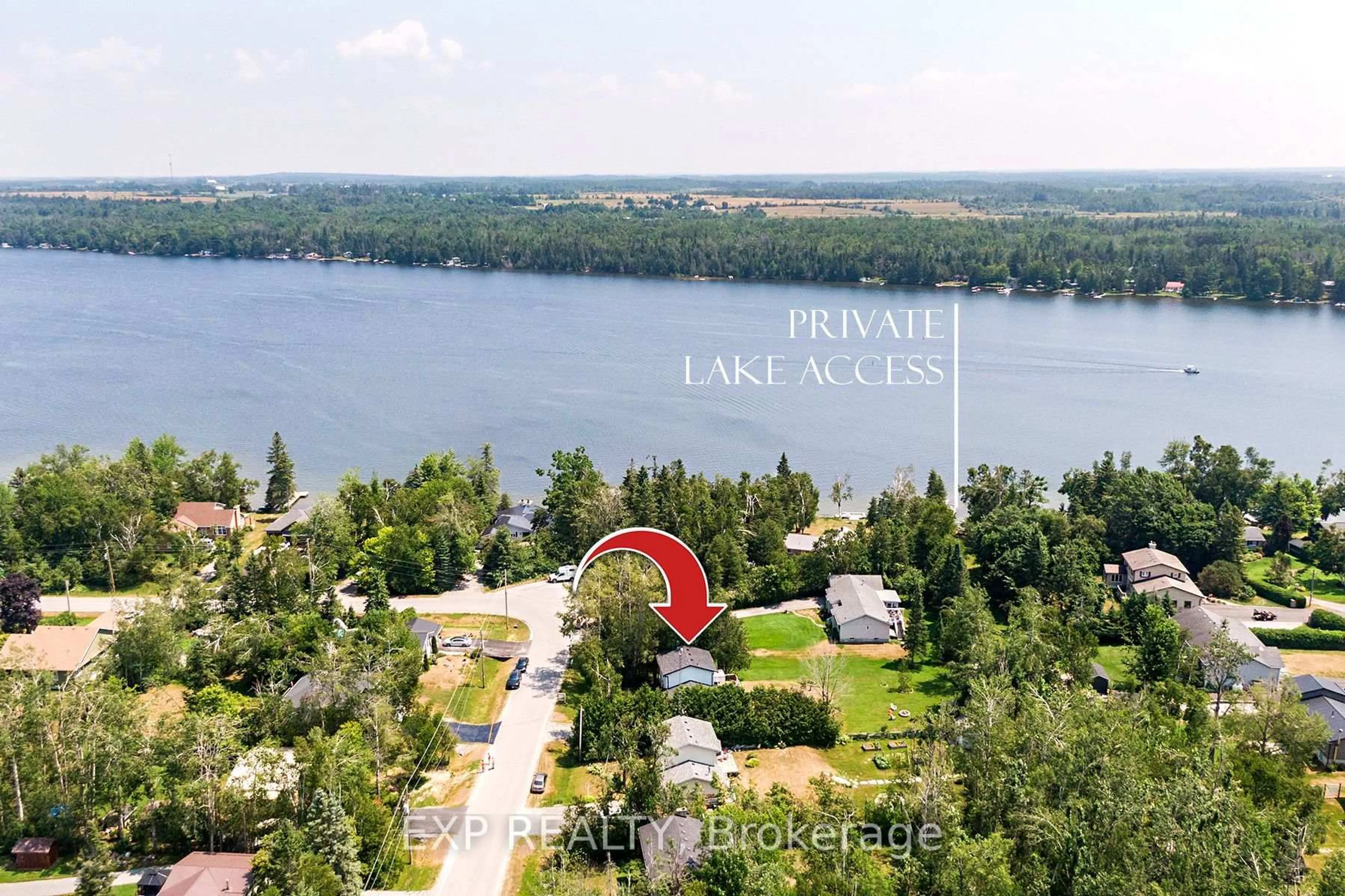 A pic from outside/outdoor area/front of a property/back of a property/a pic from drone, water/lake/river/ocean view for 8 Pinewood Blvd, Kawartha Lakes Ontario K0M 2T0