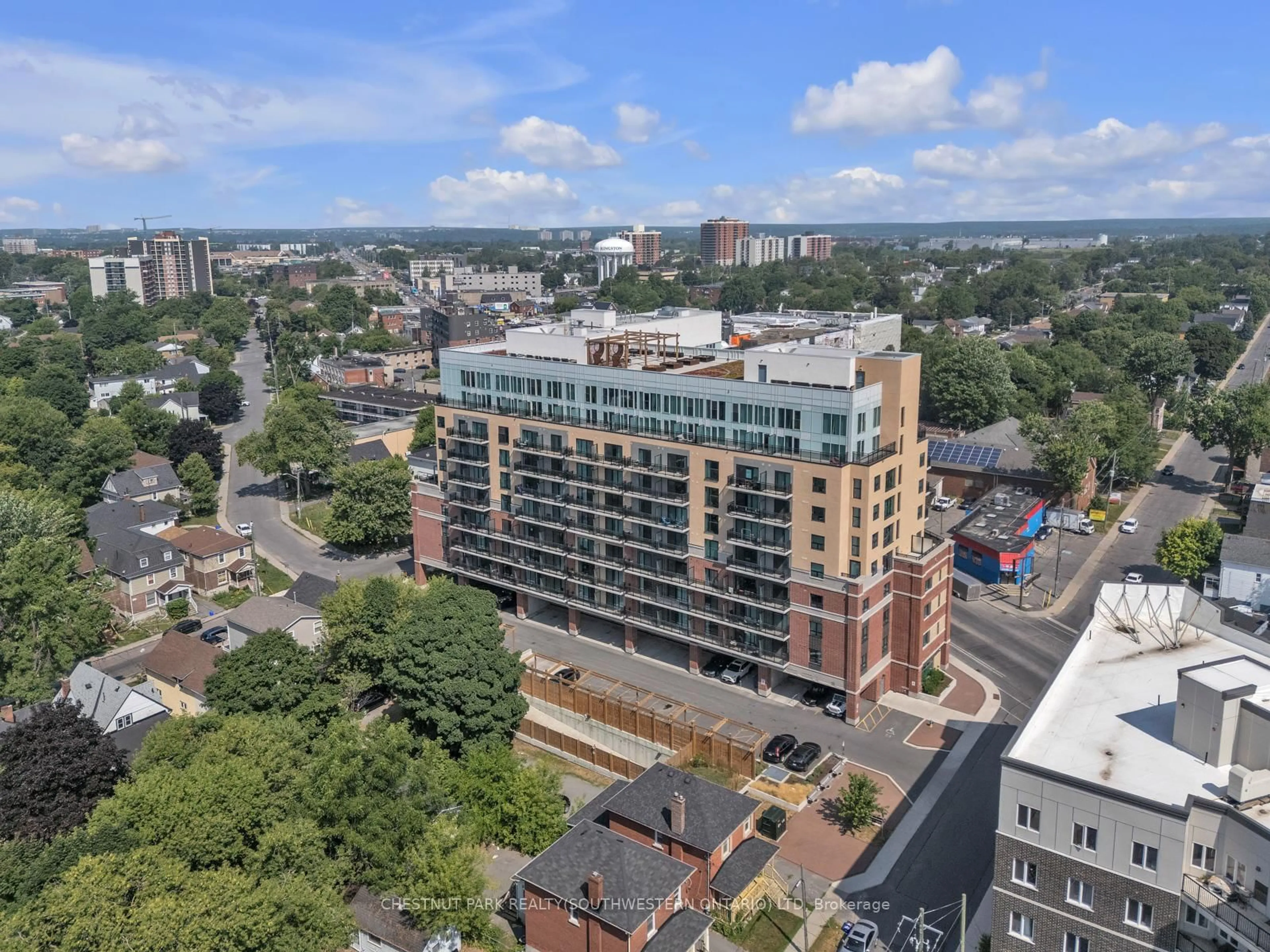 A pic from outside/outdoor area/front of a property/back of a property/a pic from drone, city buildings view from balcony for 652 Princess St #438, Kingston Ontario K7L 1E5