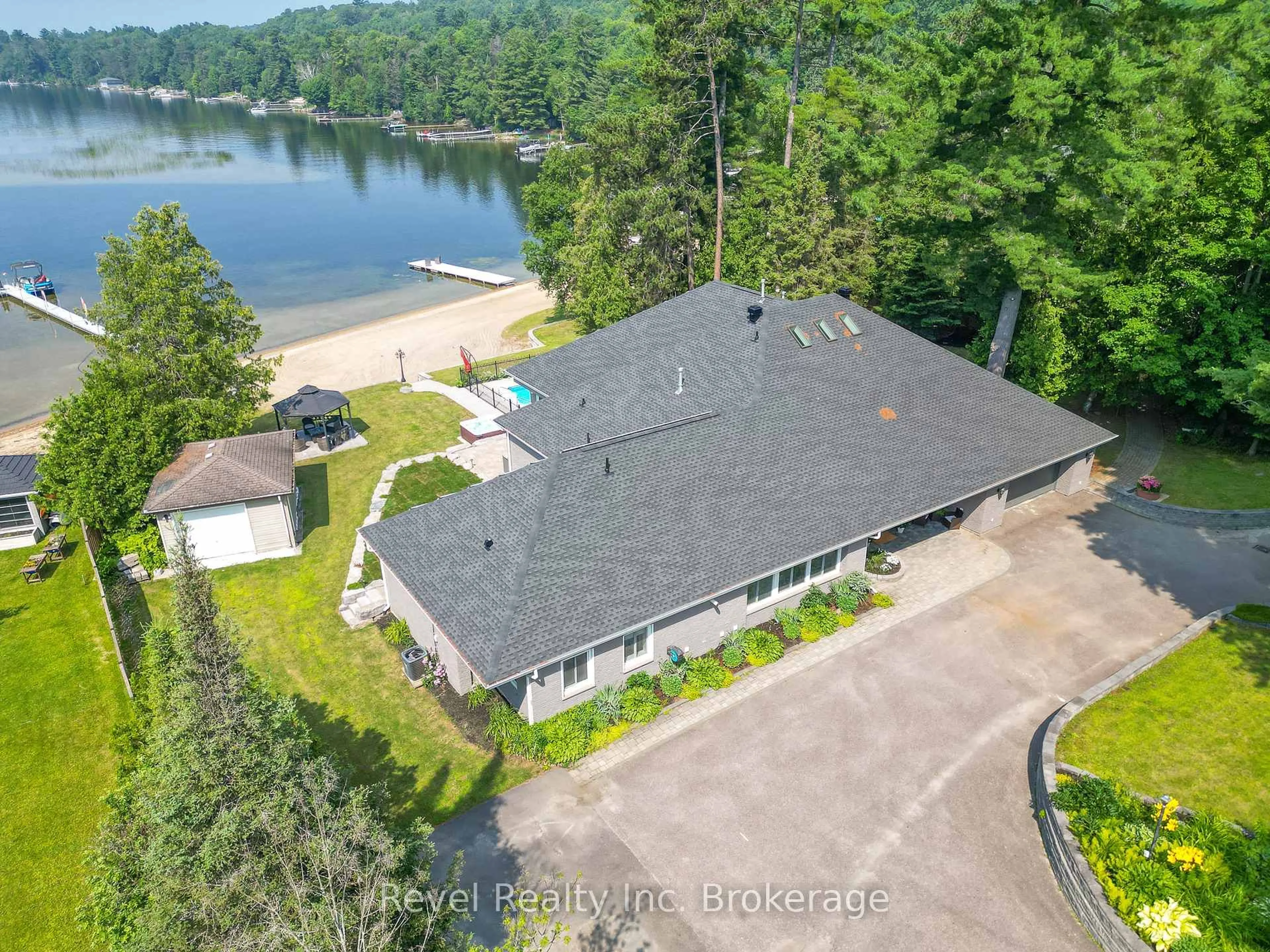 A pic from outside/outdoor area/front of a property/back of a property/a pic from drone, water/lake/river/ocean view for 254 Silver Lady Lane, North Bay Ontario P1B 8G4