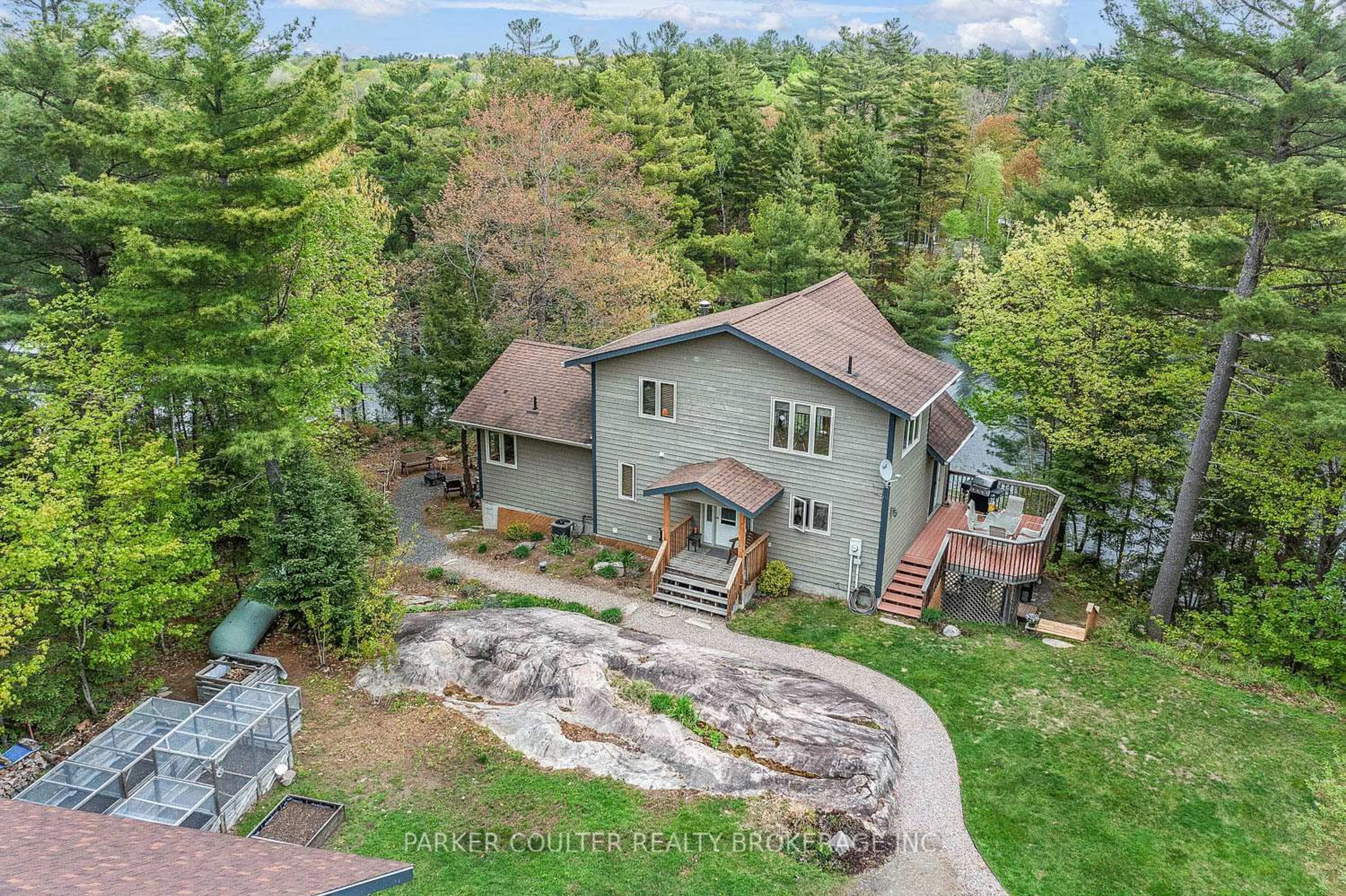 A pic from outside/outdoor area/front of a property/back of a property/a pic from drone, water/lake/river/ocean view for 46 James Rider Rd, Carling Ontario P0G 1G0