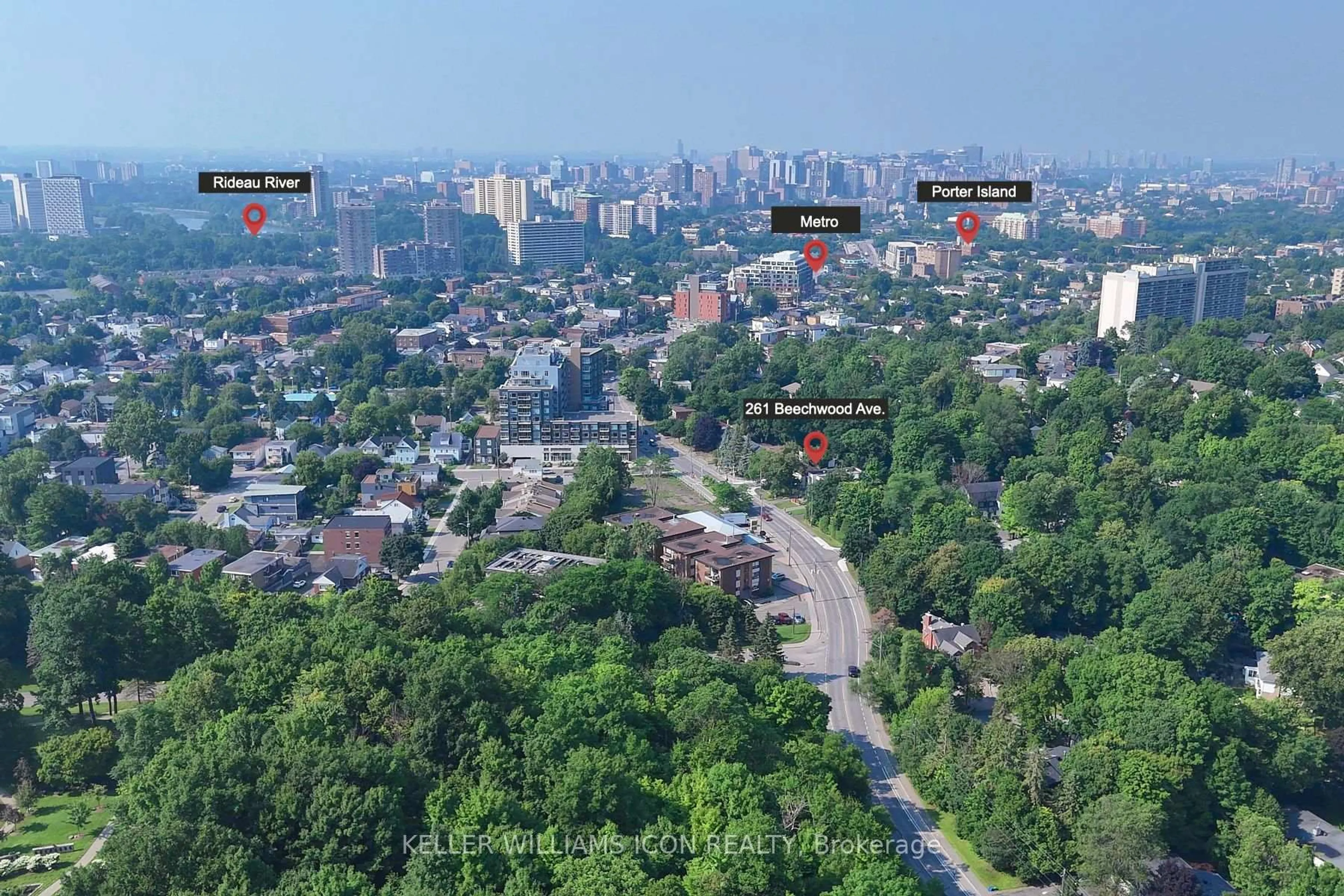 A pic from outside/outdoor area/front of a property/back of a property/a pic from drone, city buildings view from balcony for 261 Beechwood Ave, Ottawa Ontario K1M 1K6