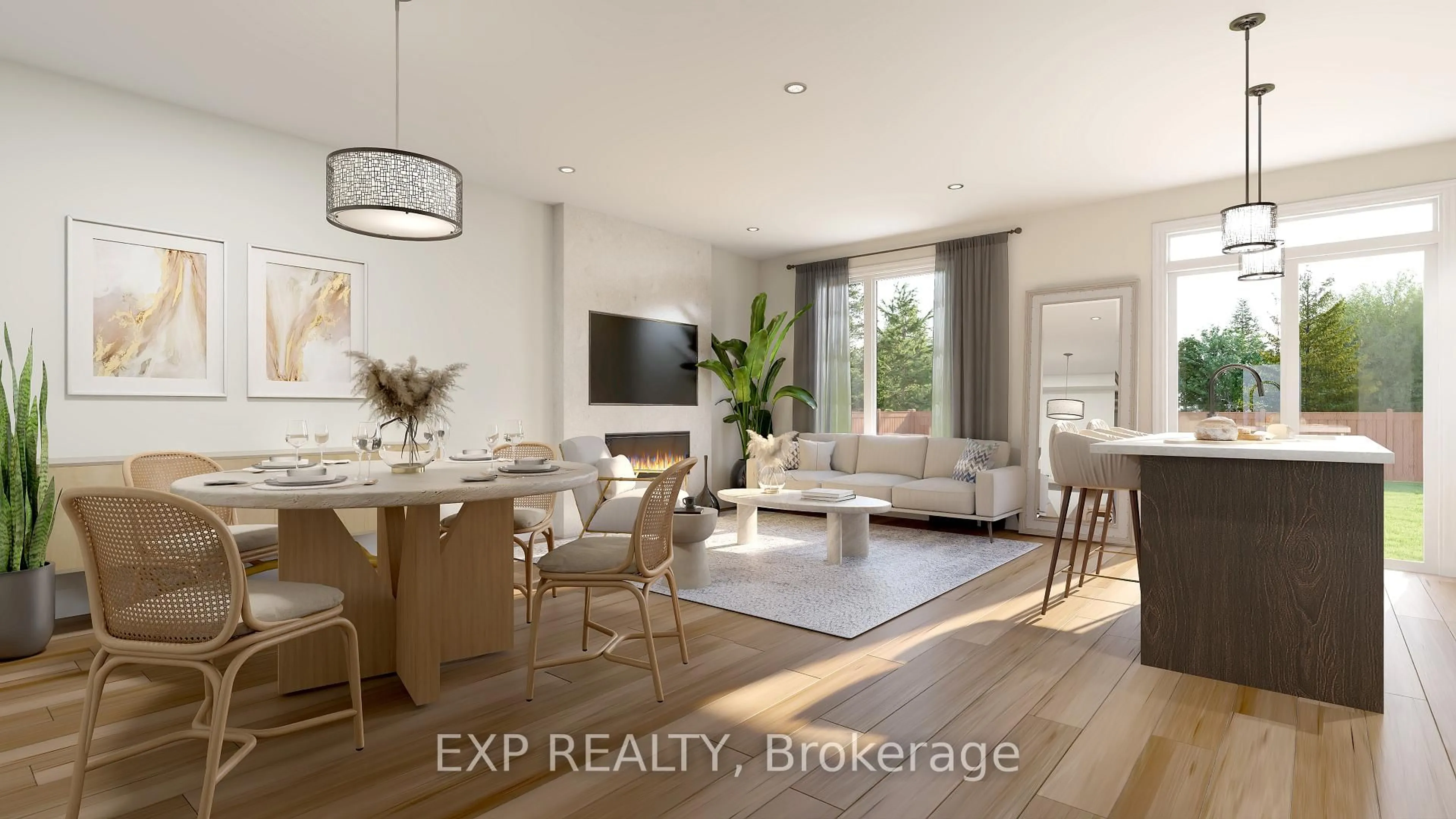 Living room with furniture, wood/laminate floor for 234 Kilcooly Lane, Stittsville Ontario K2S 3H3