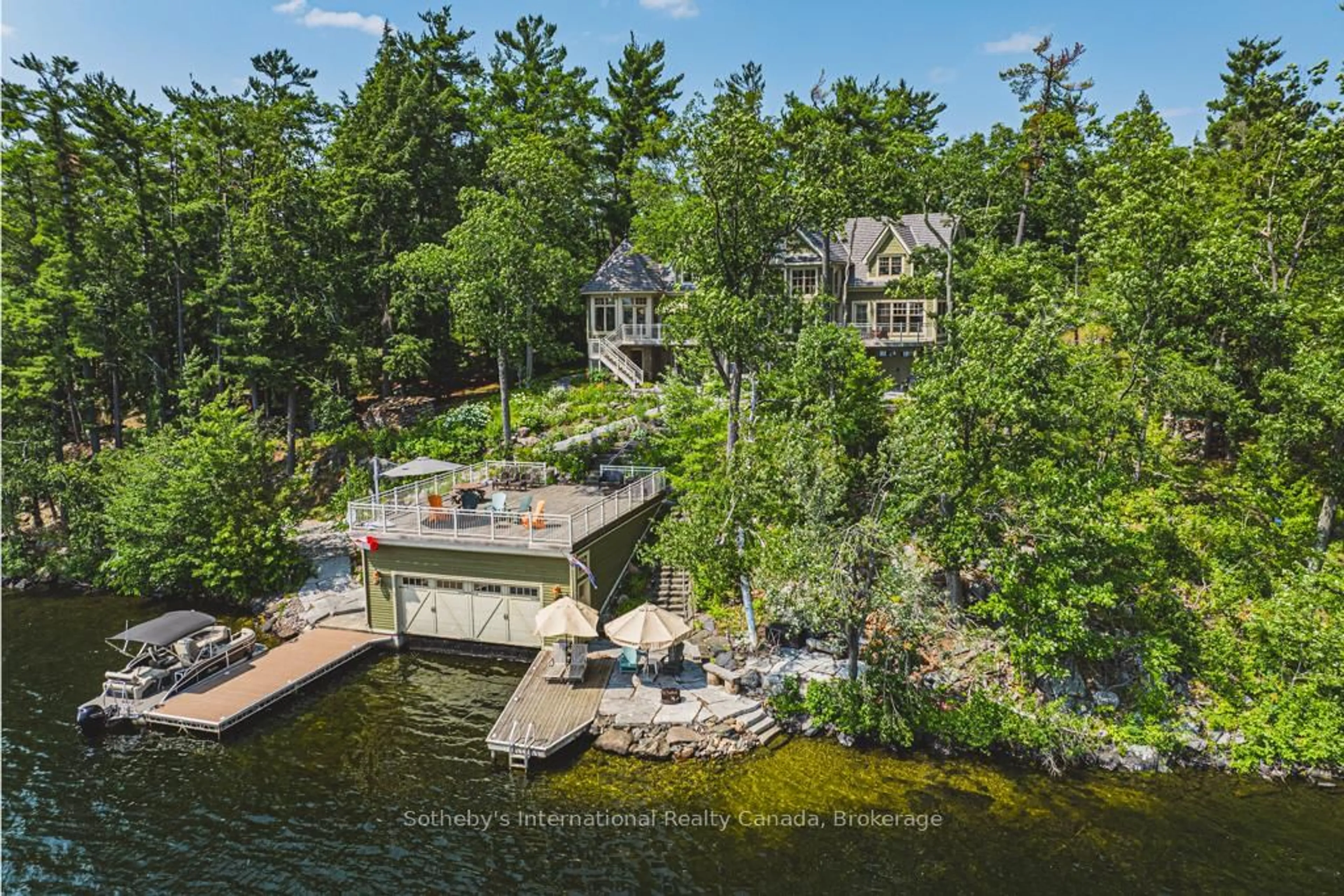 A pic from outside/outdoor area/front of a property/back of a property/a pic from drone, water/lake/river/ocean view for 2755, 2760 Casement Island, North Kawartha Ontario K0L 3E0