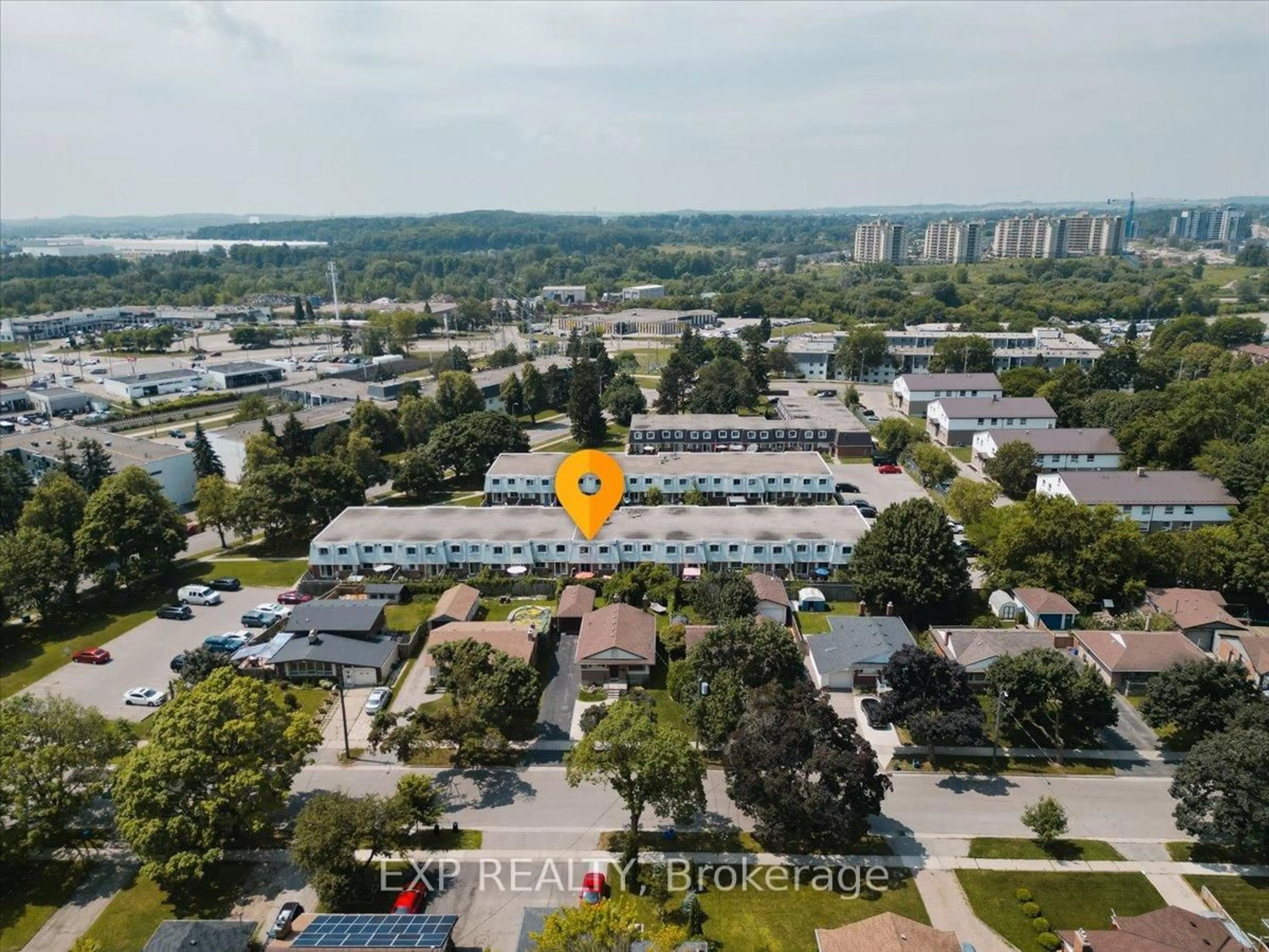 A pic from outside/outdoor area/front of a property/back of a property/a pic from drone, city buildings view from balcony for 300 Traynor Ave #14, Kitchener Ontario N2C 2J1