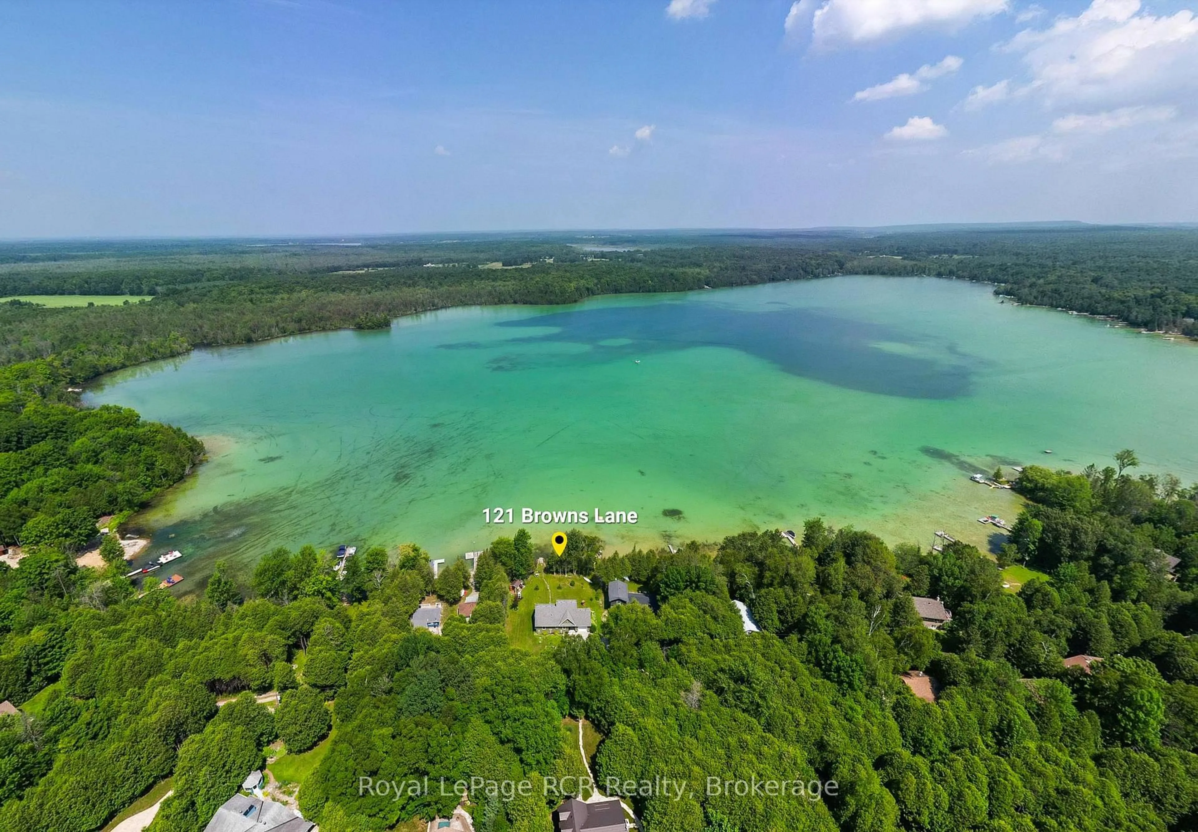 A pic from outside/outdoor area/front of a property/back of a property/a pic from drone, water/lake/river/ocean view for 121 Browns Lane, Georgian Bluffs Ontario N0H 2K0