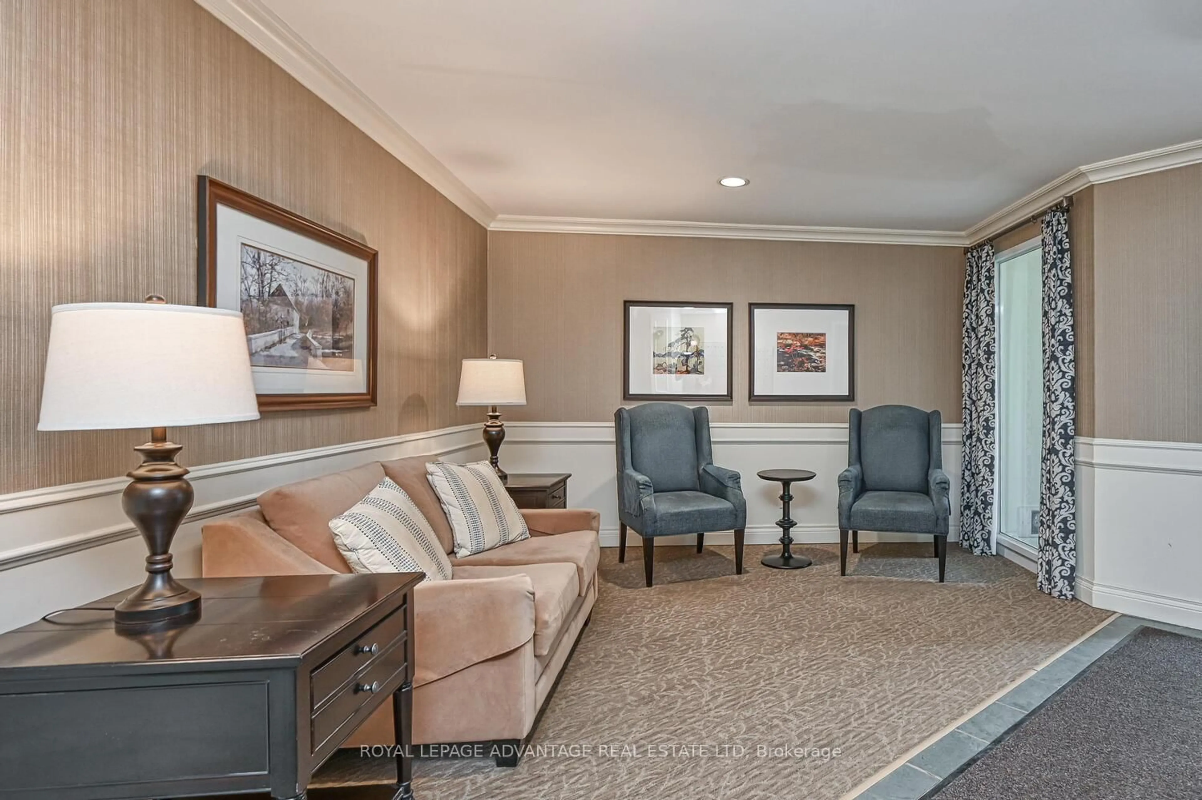 Living room with furniture, carpet floor for 40 Pearl St #316, Smiths Falls Ontario K7A 5B5