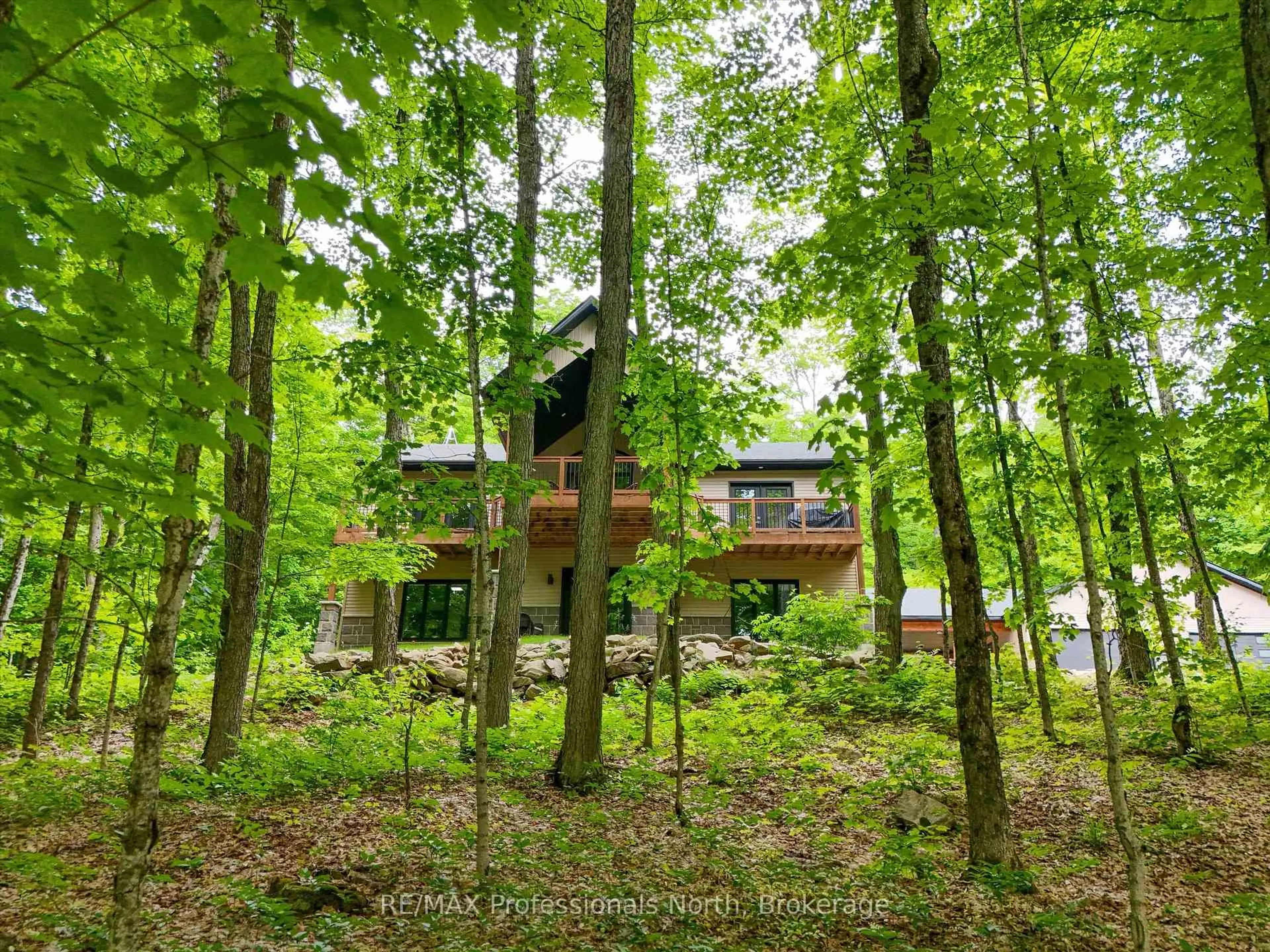A pic from outside/outdoor area/front of a property/back of a property/a pic from drone, forest/trees view for 1333 Walker Lake Dr, Lake of Bays Ontario P1H 2J6