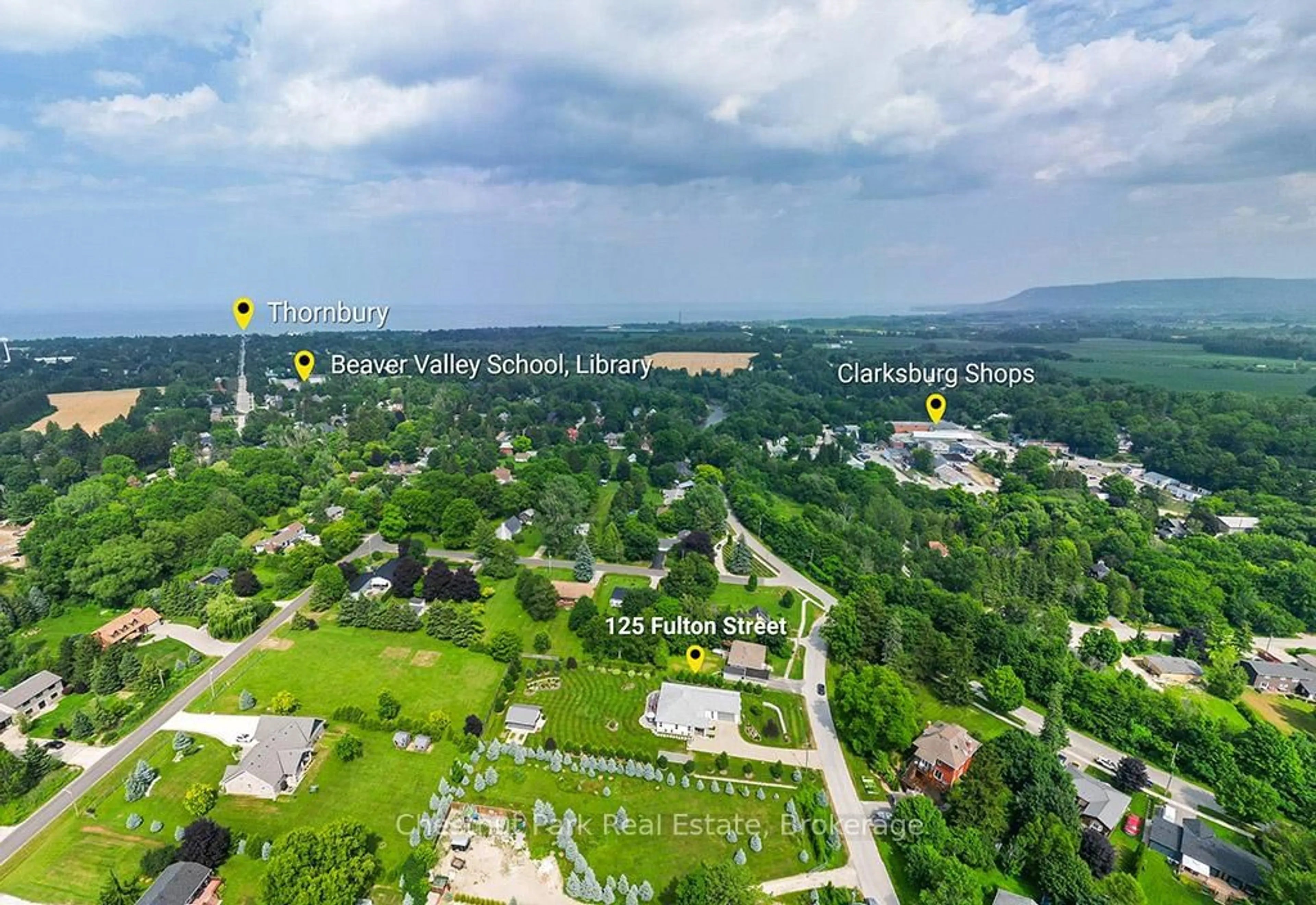 A pic from outside/outdoor area/front of a property/back of a property/a pic from drone, mountain view for 125 Fulton St, Blue Mountains Ontario N0H 1J0